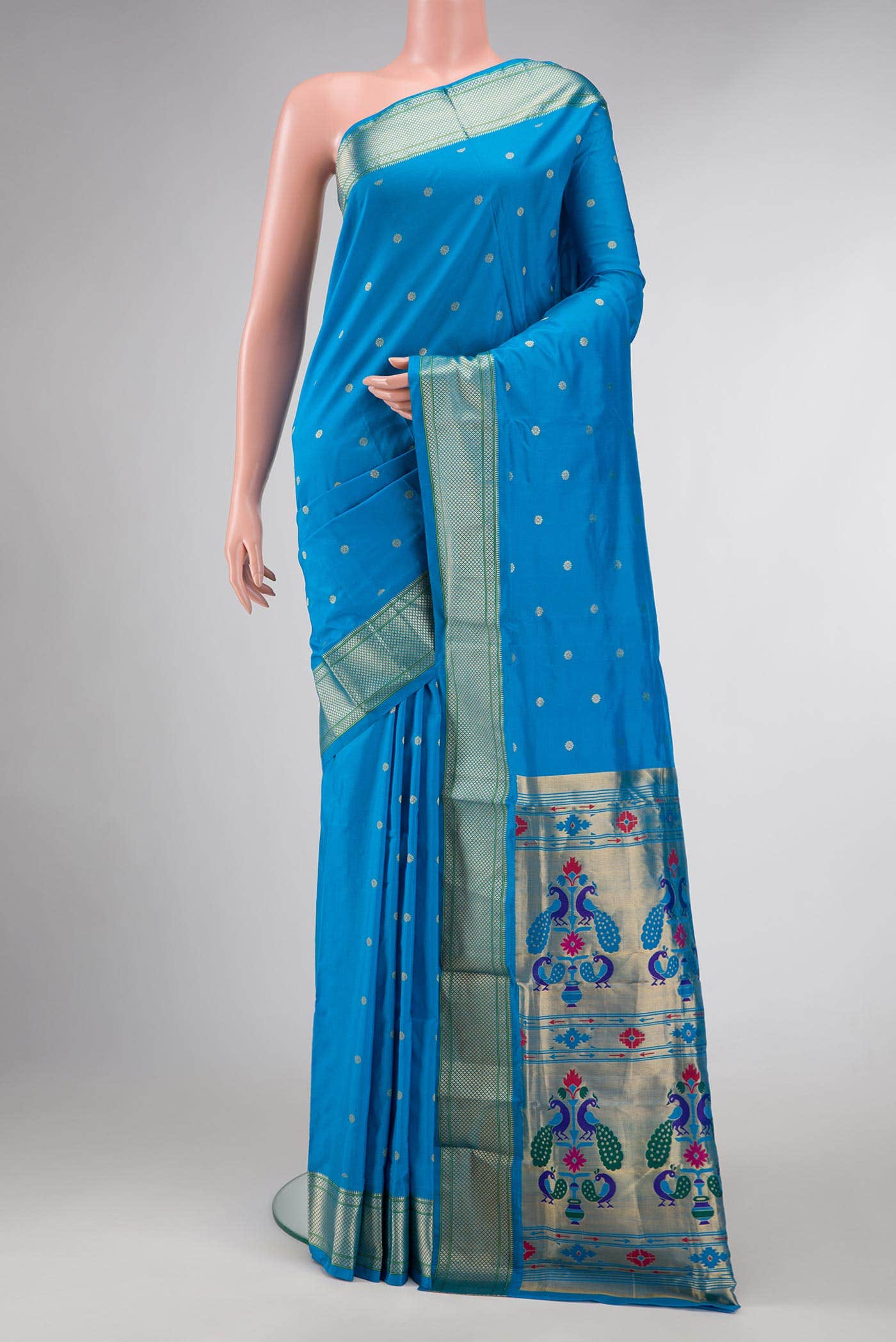 Peacock Blue Dual Tone Blended Paithani Silk Saree