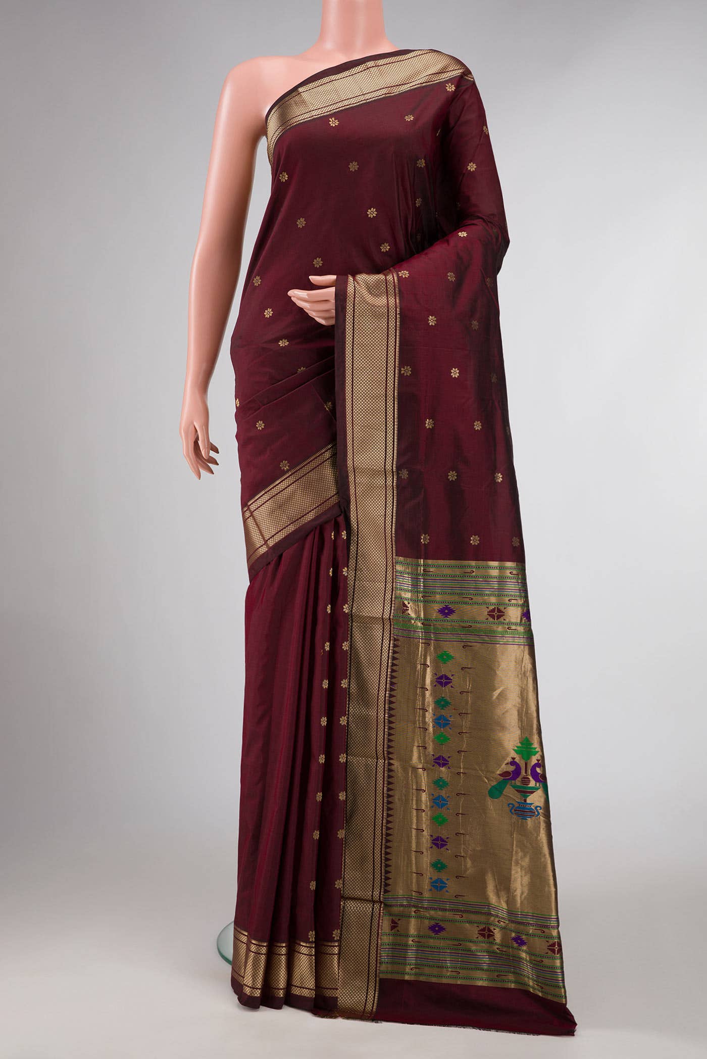 Maroon Dual Tone Blended Paithani Silk Saree