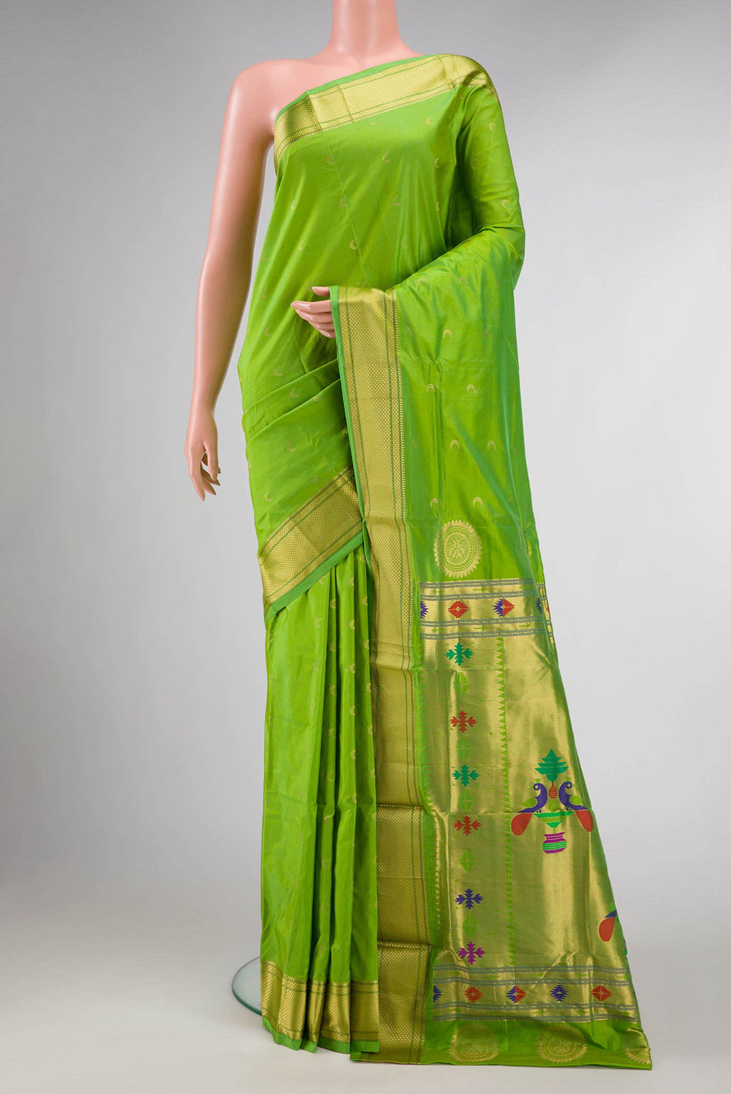 Parrot Green Dual Tone Blended Paithani Silk Saree