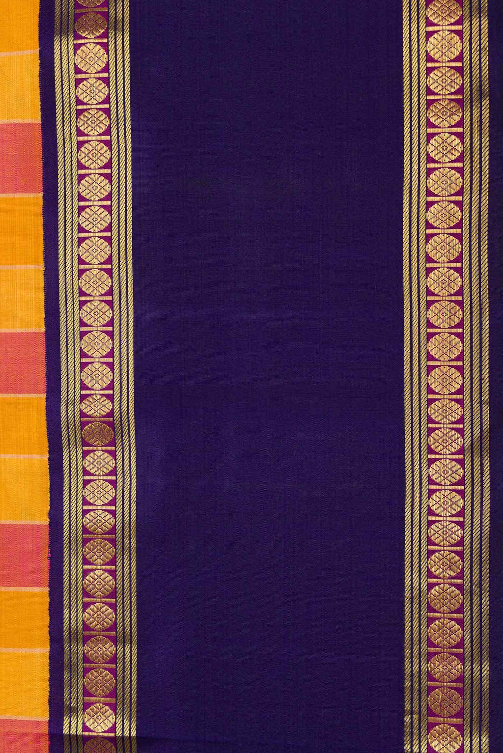 Pure Silk Pure Zari Yellow , Orange and Pink Dual Tone Kanchipuram Saree