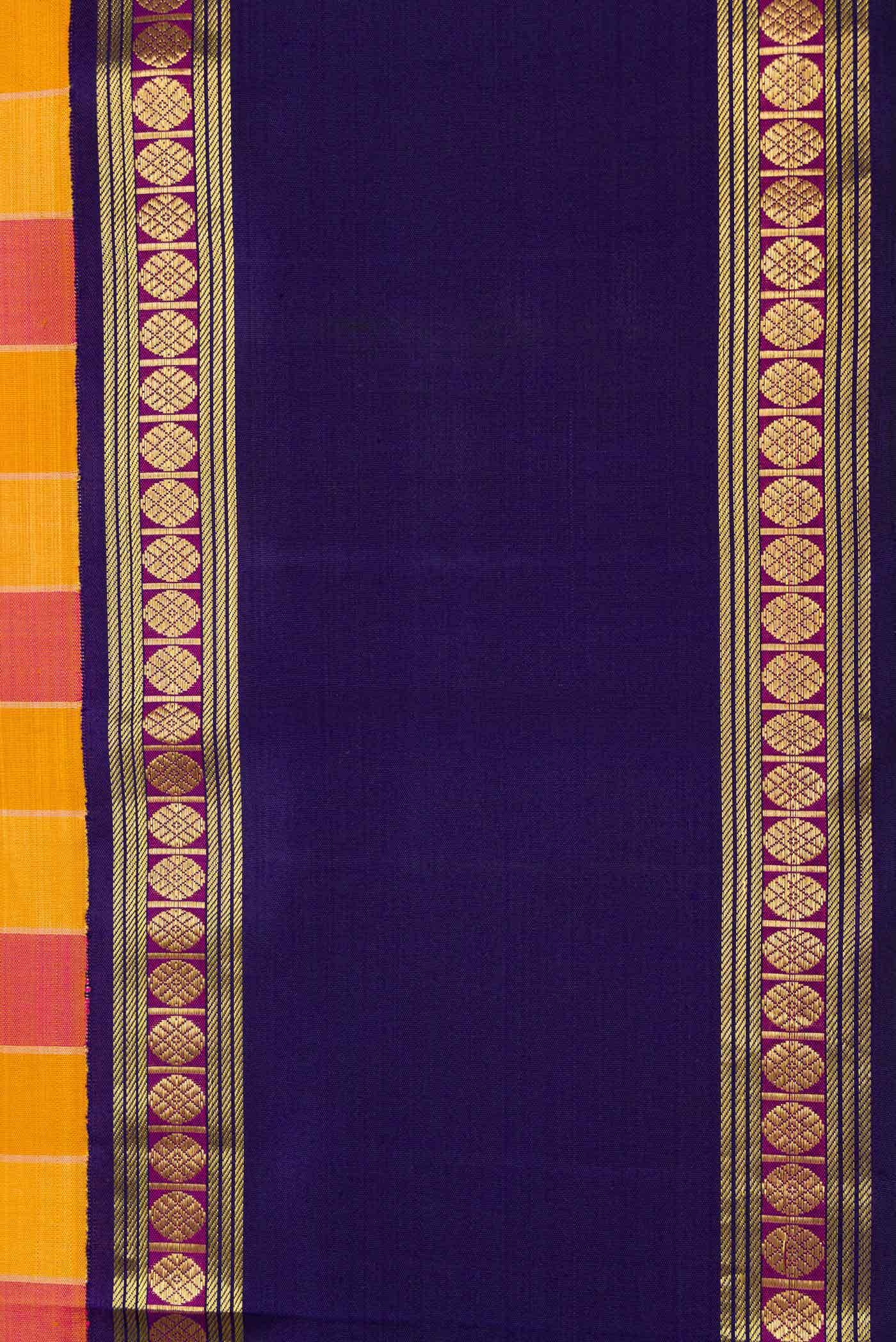 Pure Silk Pure Zari Yellow , Orange and Pink Dual Tone Kanchipuram Saree