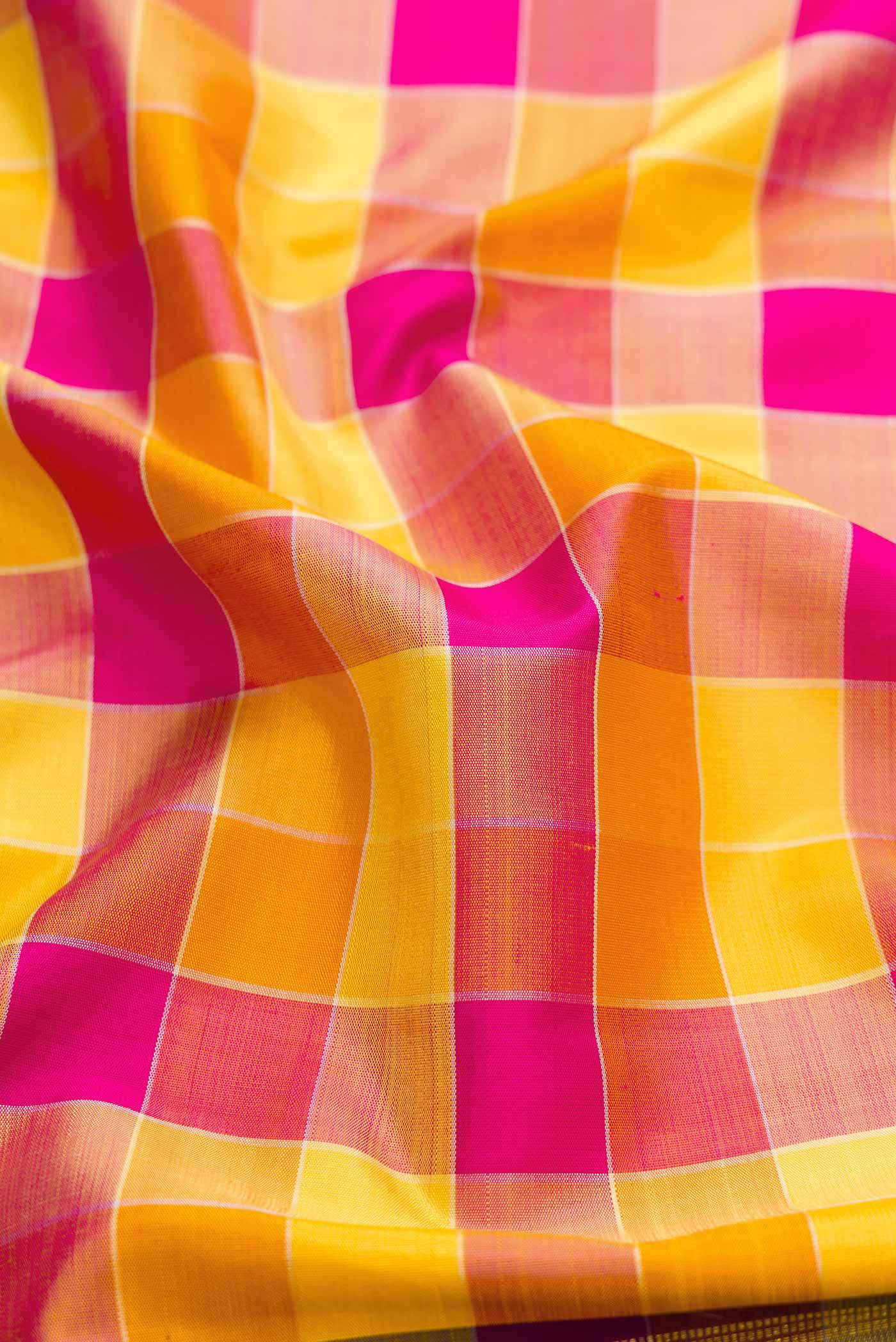 Pure Silk Pure Zari Yellow , Orange and Pink Dual Tone Kanchipuram Saree
