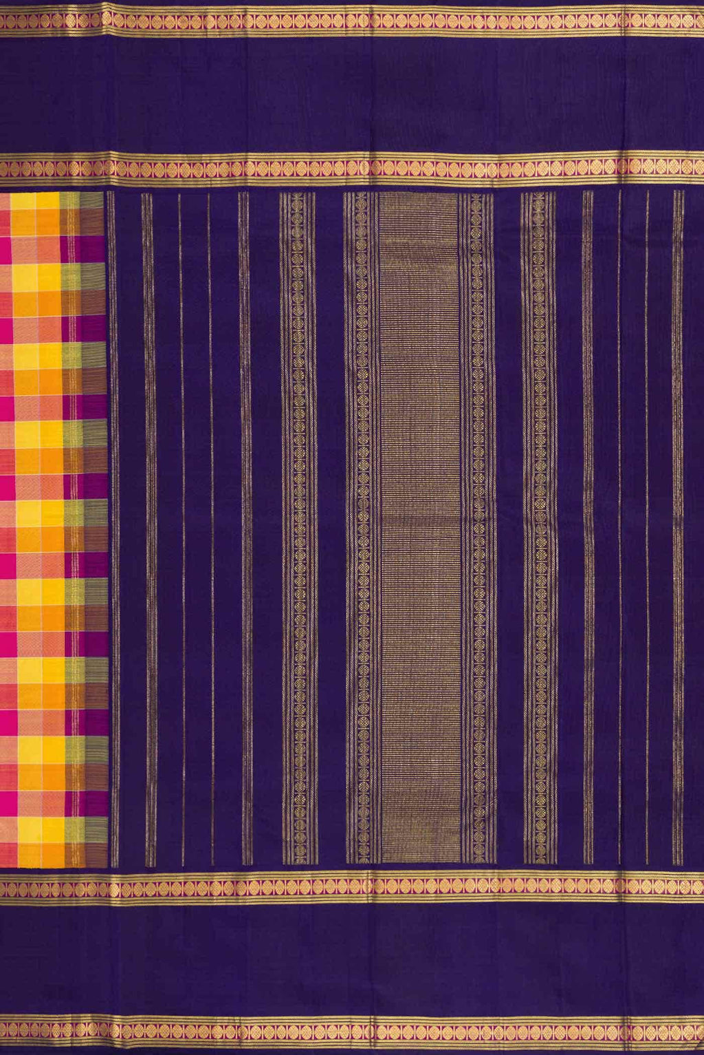 Pure Silk Pure Zari Yellow , Orange and Pink Dual Tone Kanchipuram Saree