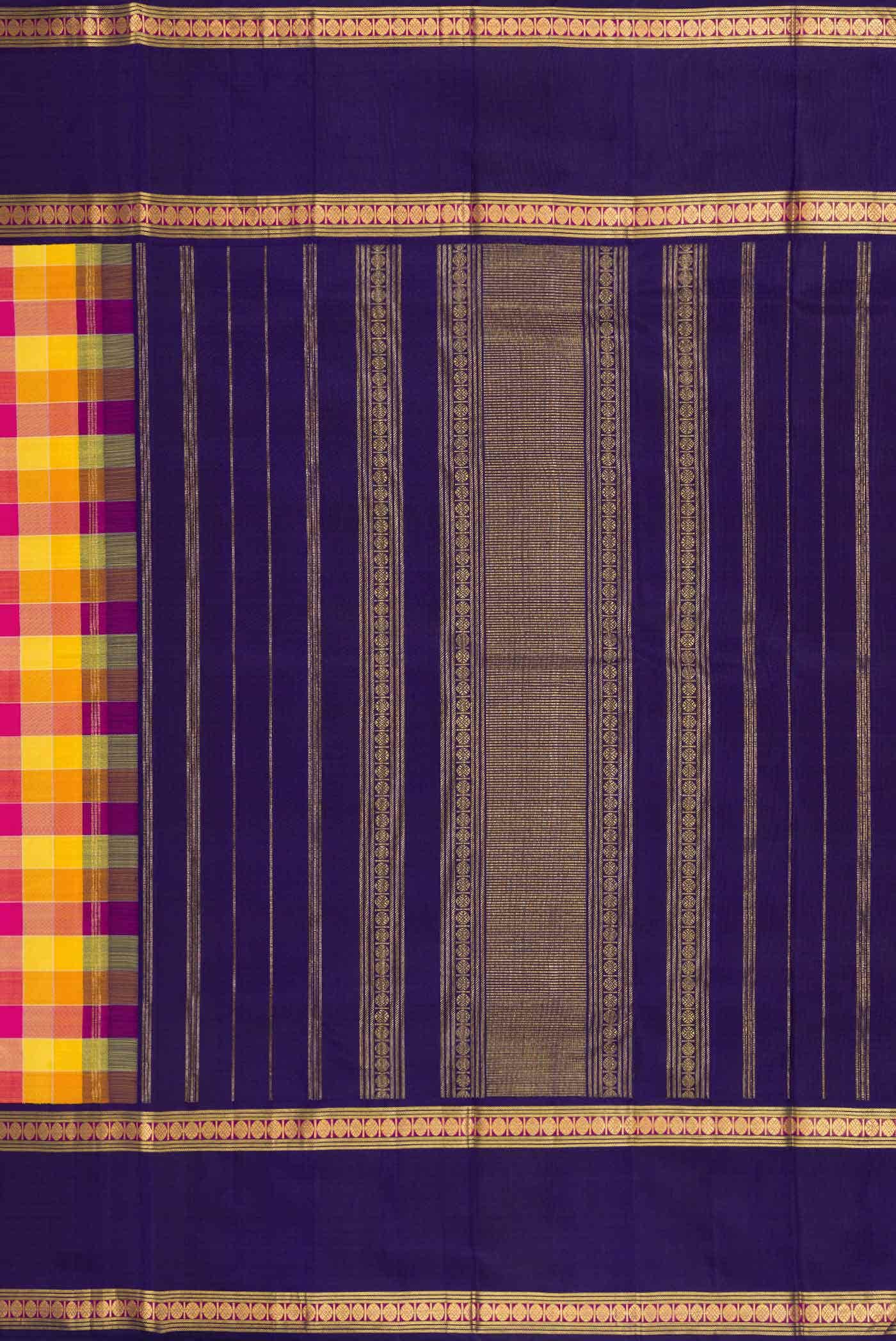 Pure Silk Pure Zari Yellow , Orange and Pink Dual Tone Kanchipuram Saree