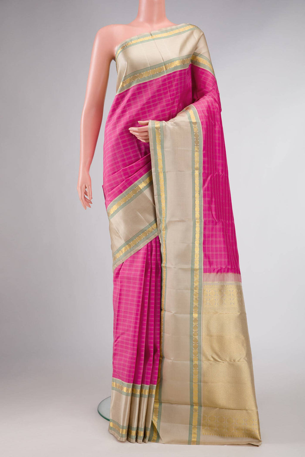 Pure Silk Pure Zari Pink Dual Tone Kanchipuram Saree