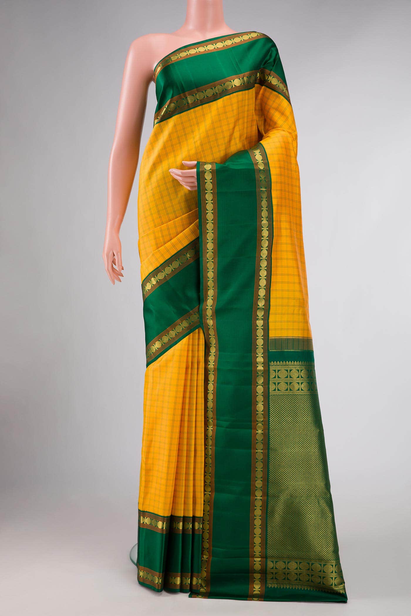 Pure Silk Pure Zari Yellow Dual Tone Kanchipuram Saree