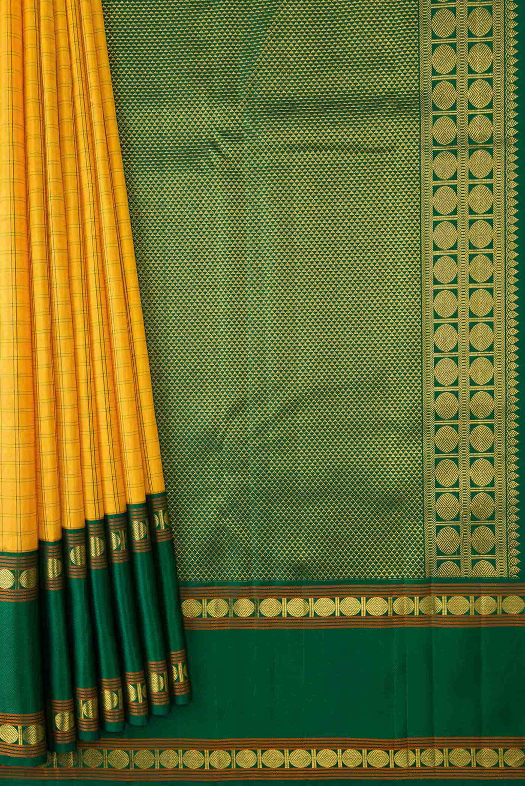 Pure Silk Pure Zari Yellow Dual Tone Kanchipuram Saree