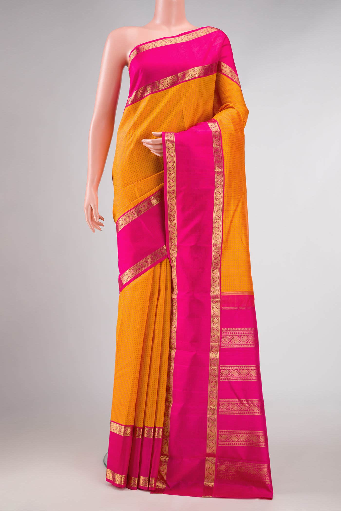 Pure Silk Pure Zari Orange Dual Tone Kanchipuram Saree