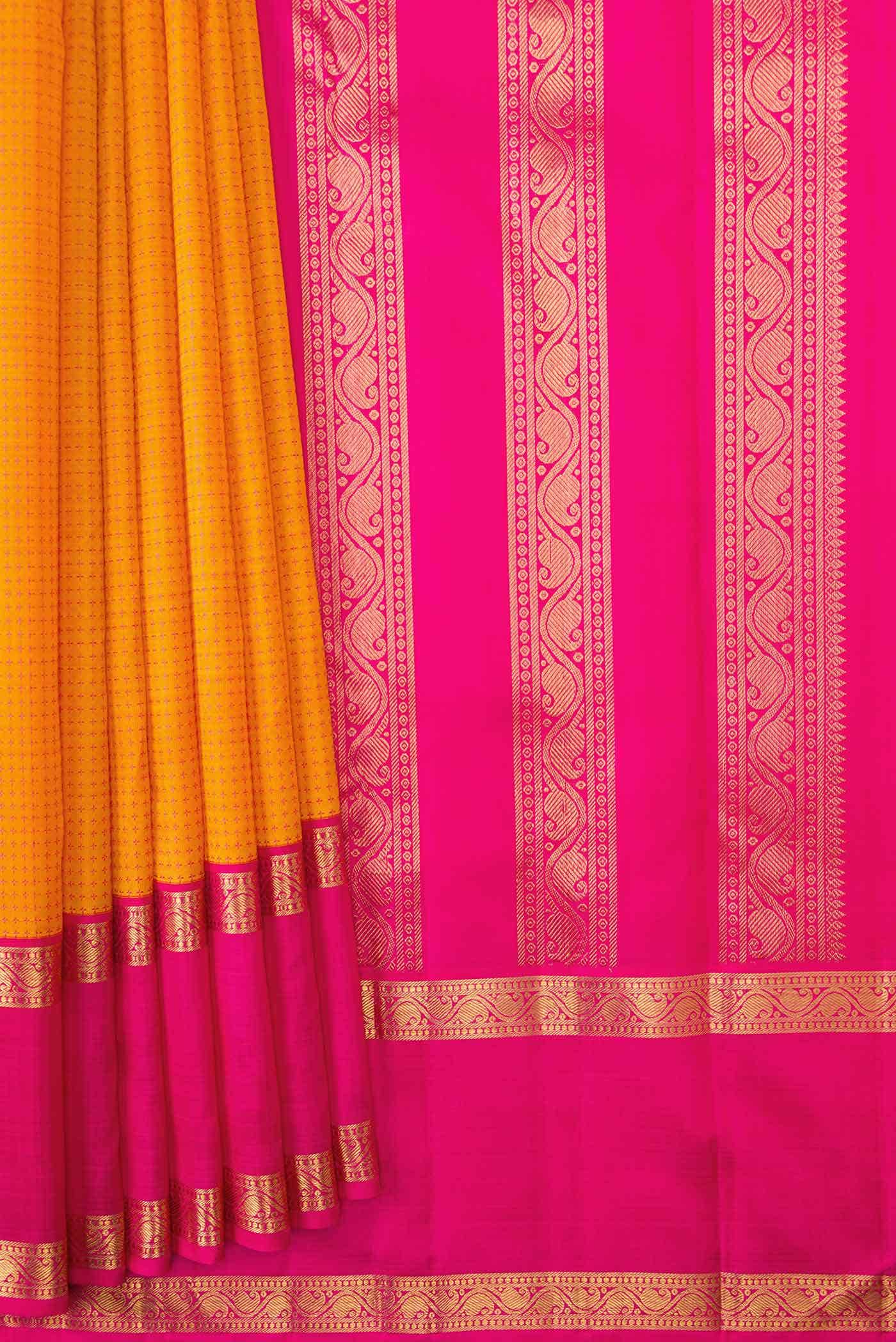 Pure Silk Pure Zari Orange Dual Tone Kanchipuram Saree