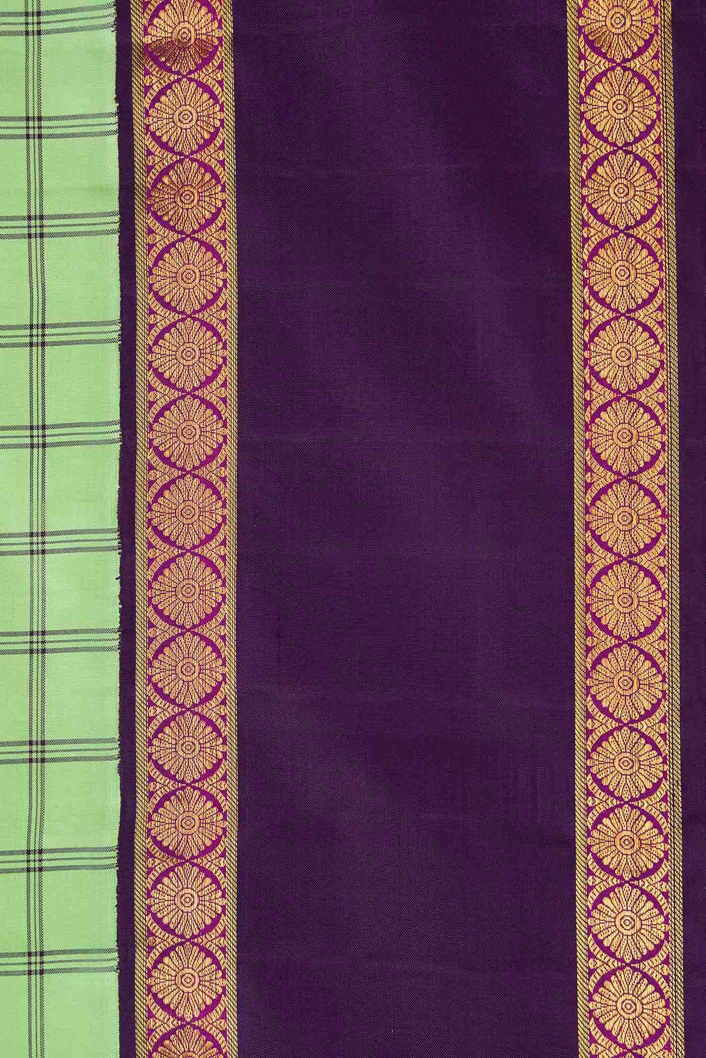 Pure Silk Pure Zari Parrot Green Dual Tone Kanchipuram Saree