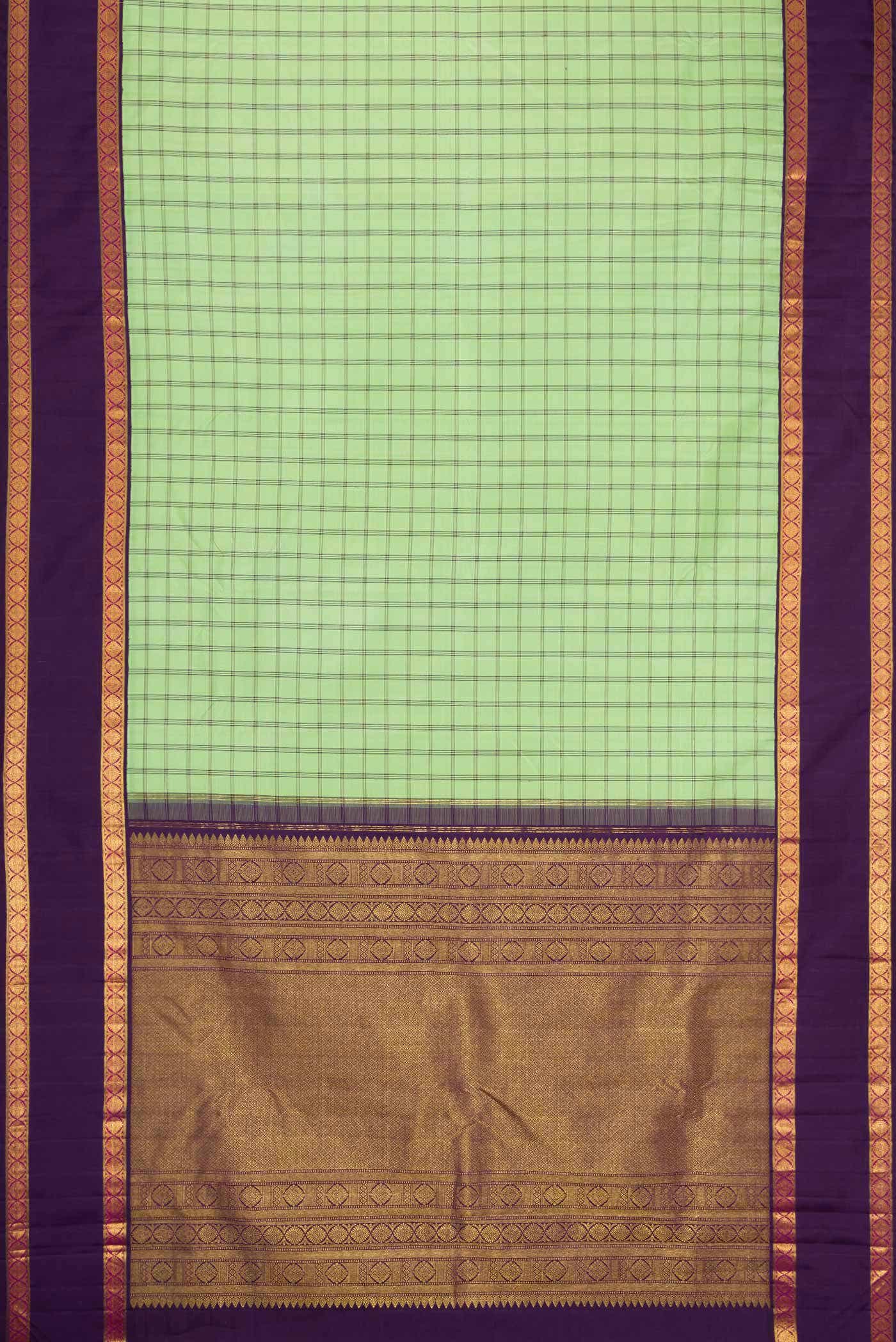 Pure Silk Pure Zari Parrot Green Dual Tone Kanchipuram Saree