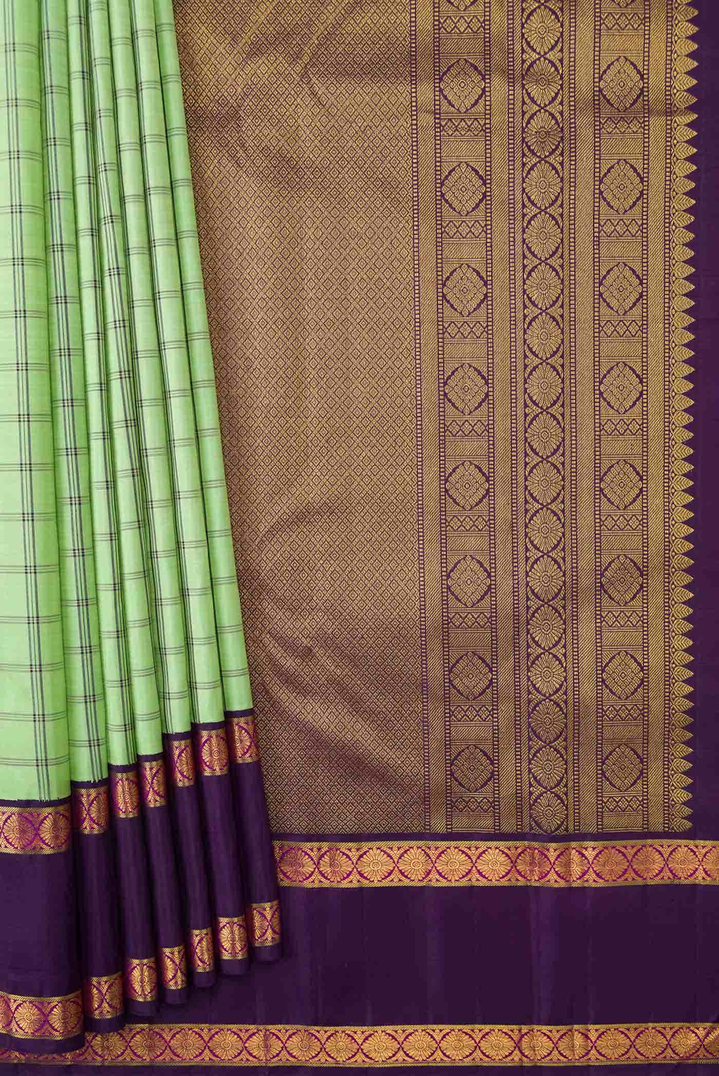 Pure Silk Pure Zari Parrot Green Dual Tone Kanchipuram Saree