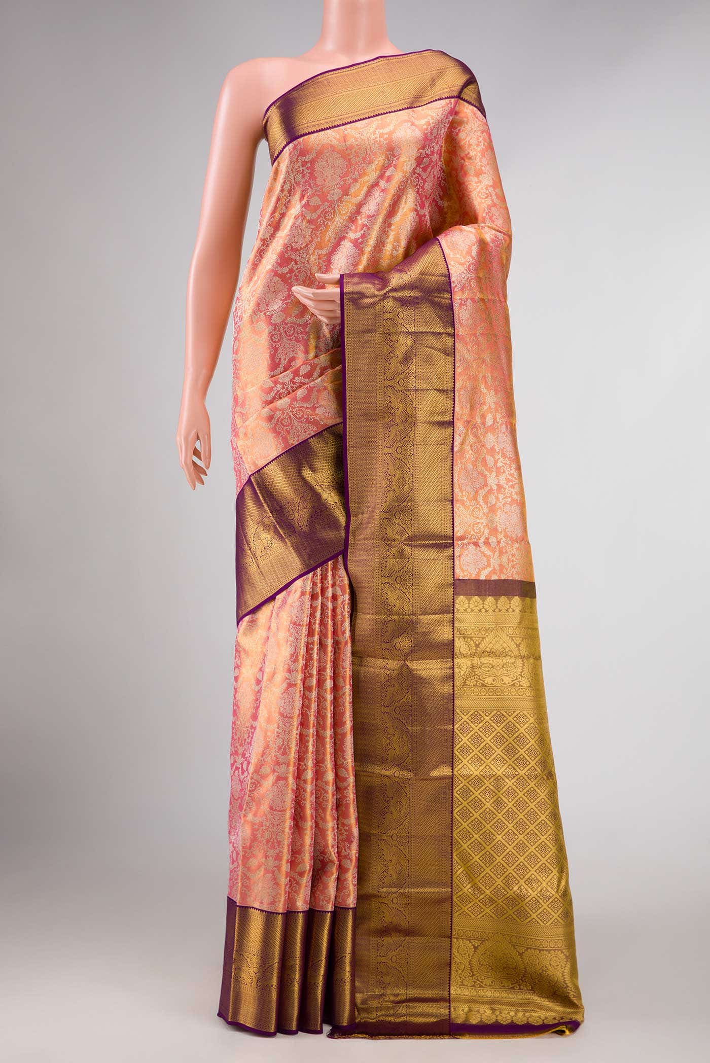 Pink Dual Tone Kanchipuram Tissue Silk Saree