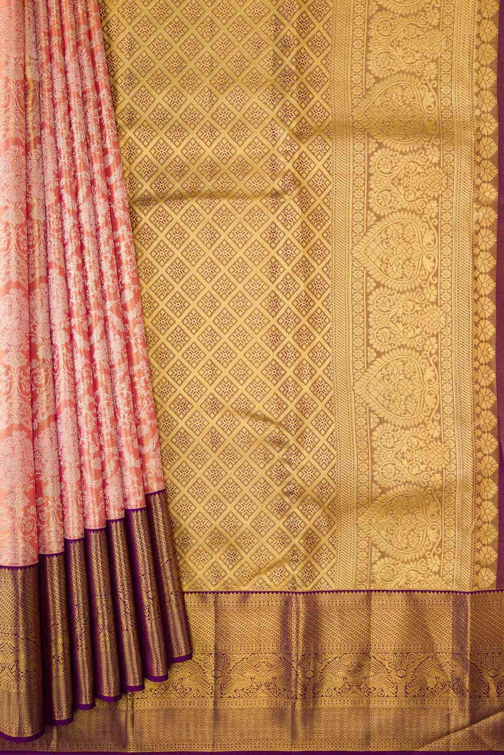 Pink Dual Tone Kanchipuram Tissue Silk Saree