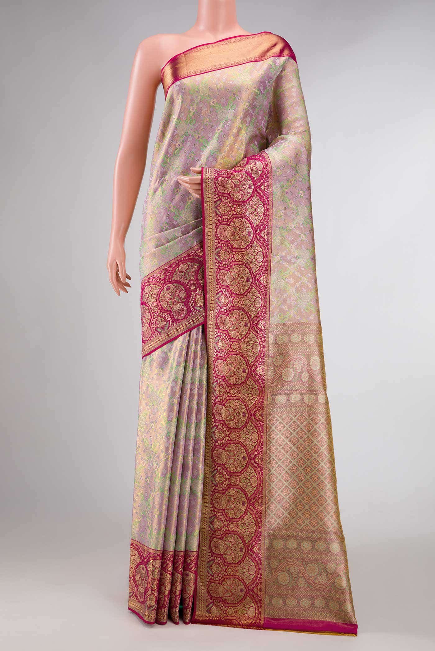 Light Green Dual Tone Kanchipuram Tissue Silk Saree