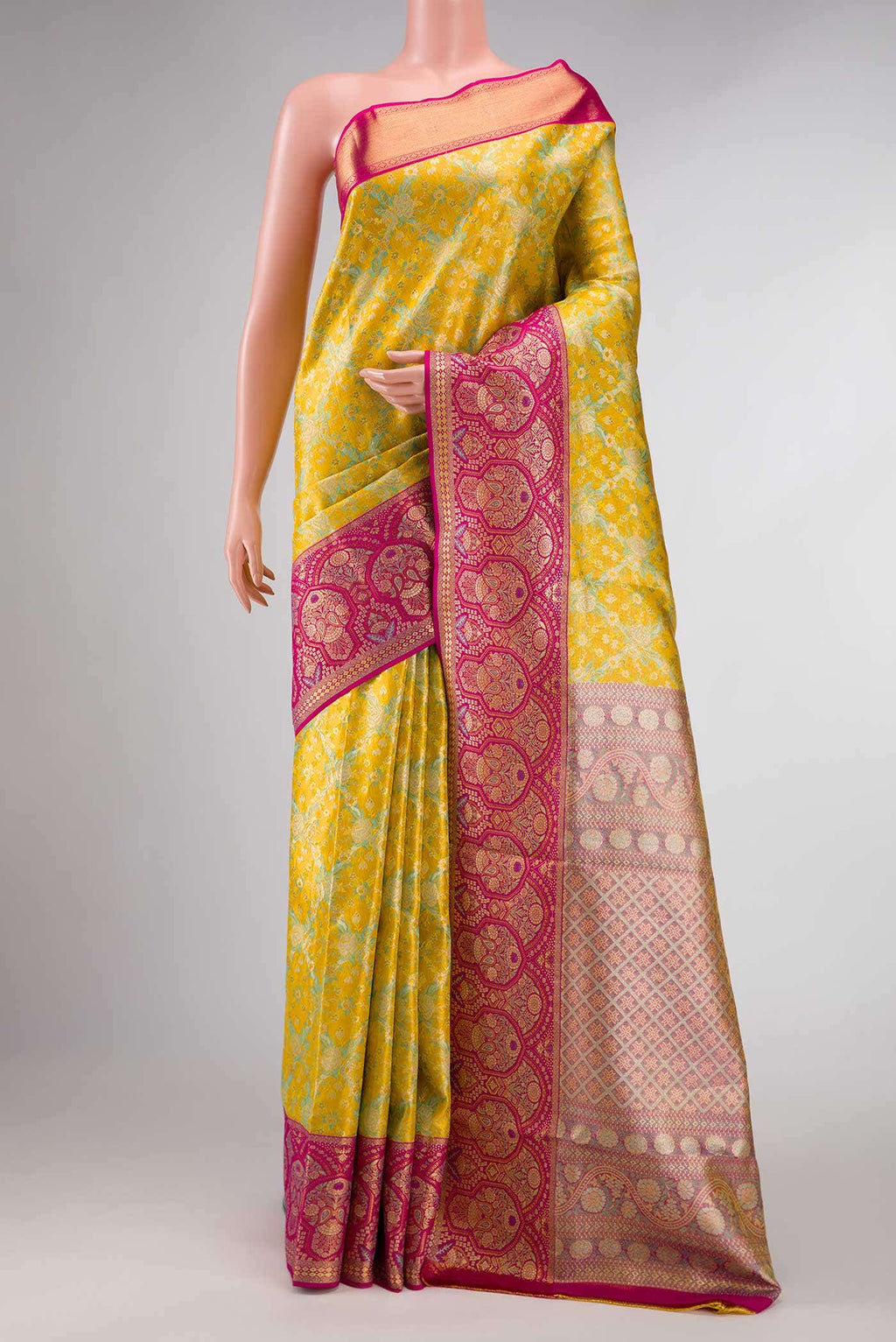 Yellow Dual Tone Kanchipuram Tissue Silk Saree