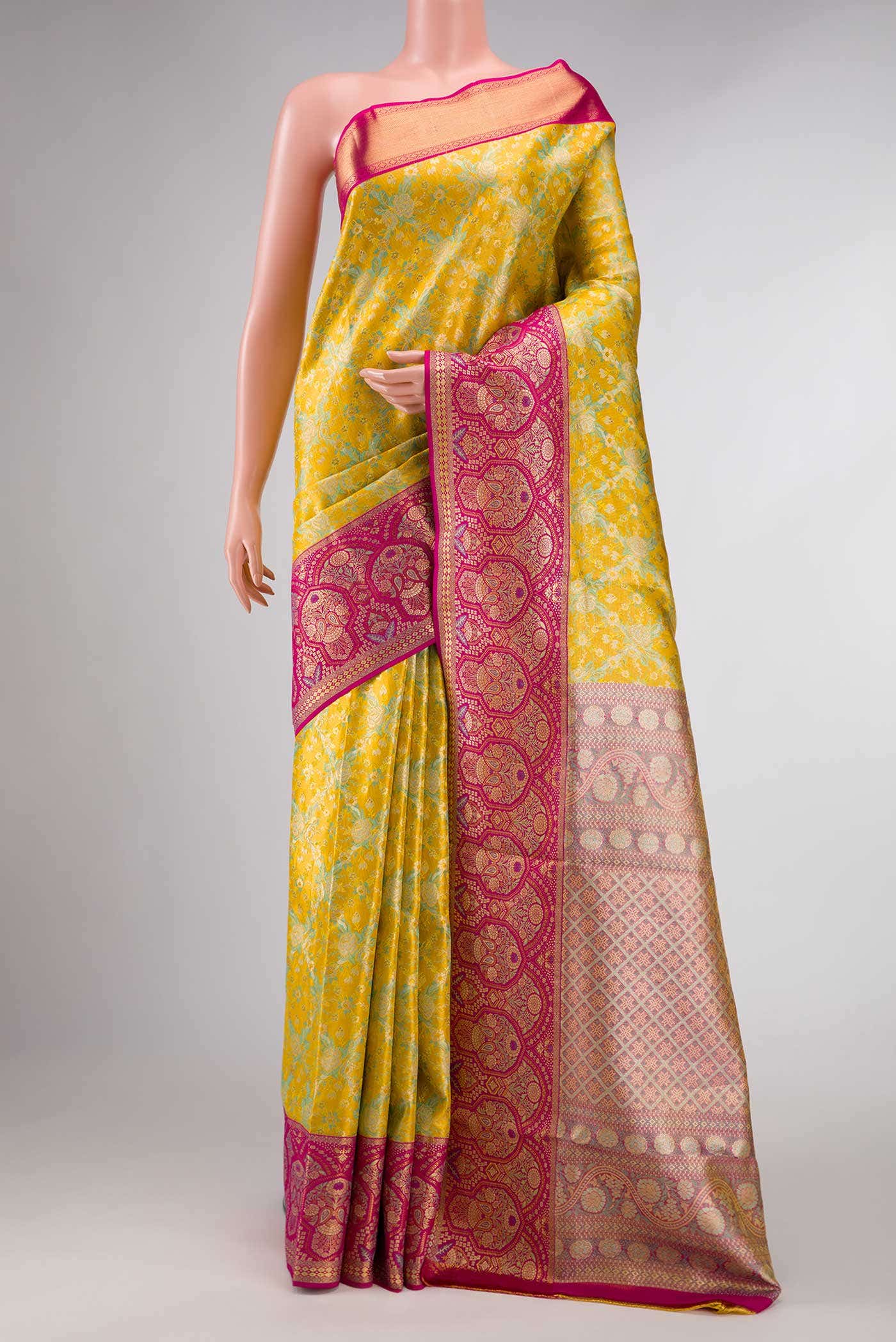 Yellow Dual Tone Kanchipuram Tissue Silk Saree