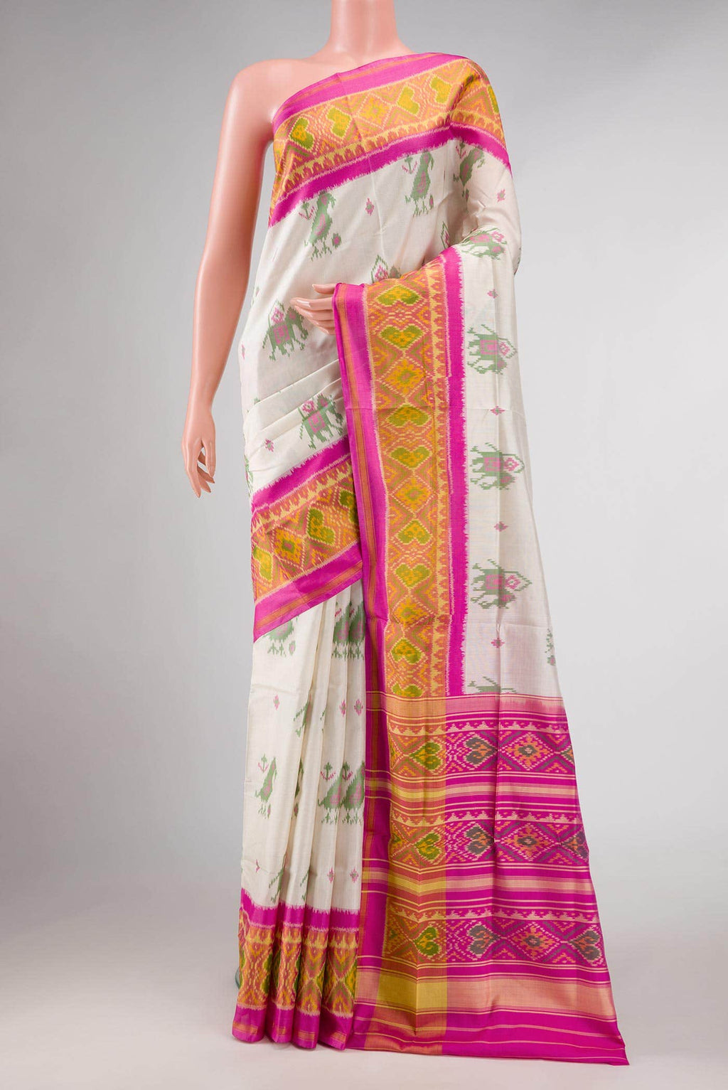 Off White Dual Tone Rajkot Patola Silk Saree