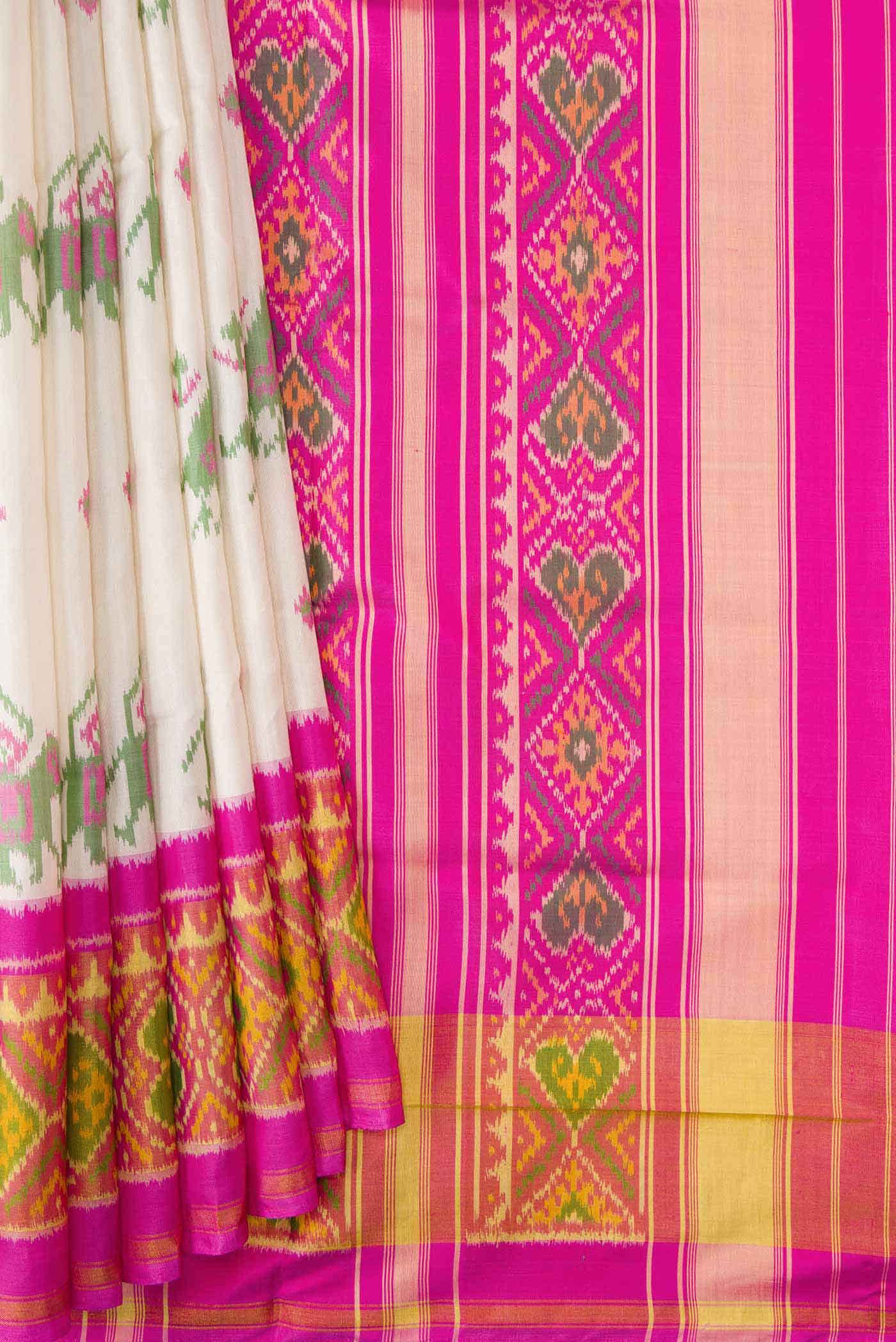 Off White Dual Tone Rajkot Patola Silk Saree