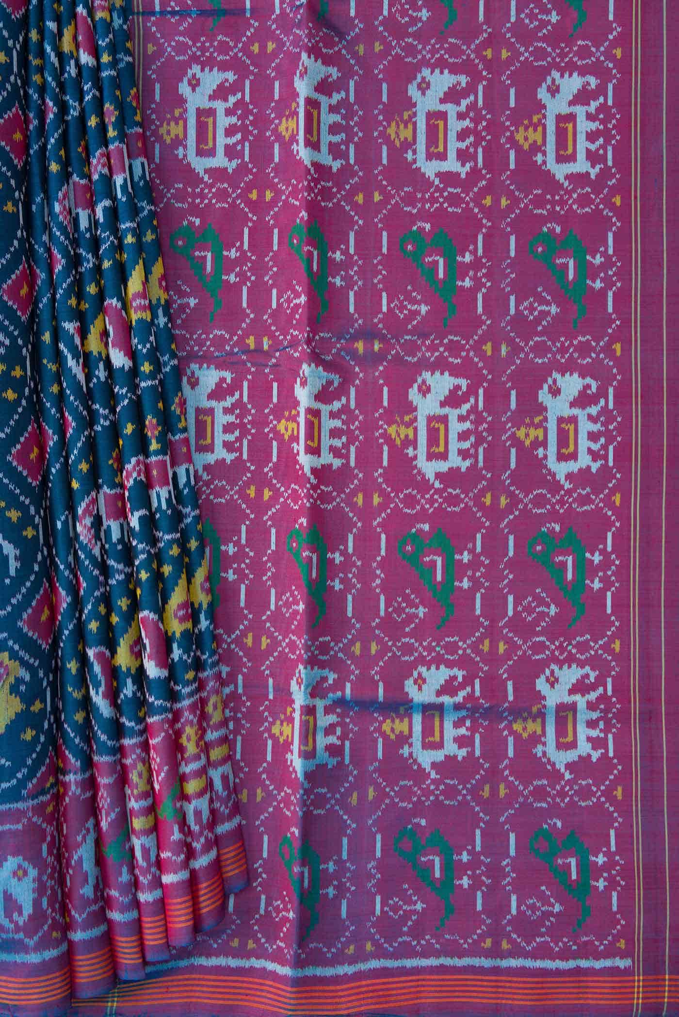 Blue Dual Tone Rajkot Patola Silk Saree