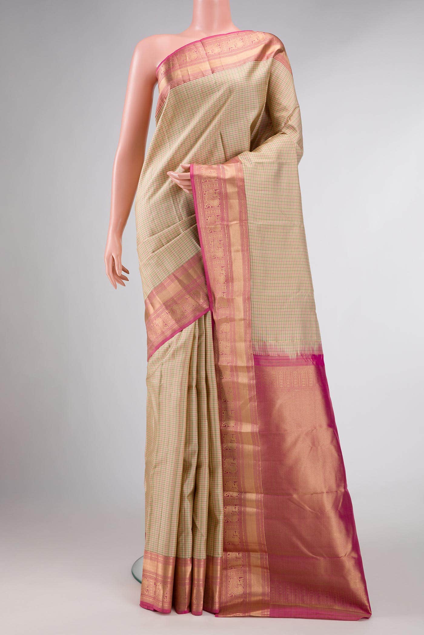 Beige Dual Tone Kanchipuram Silk Saree