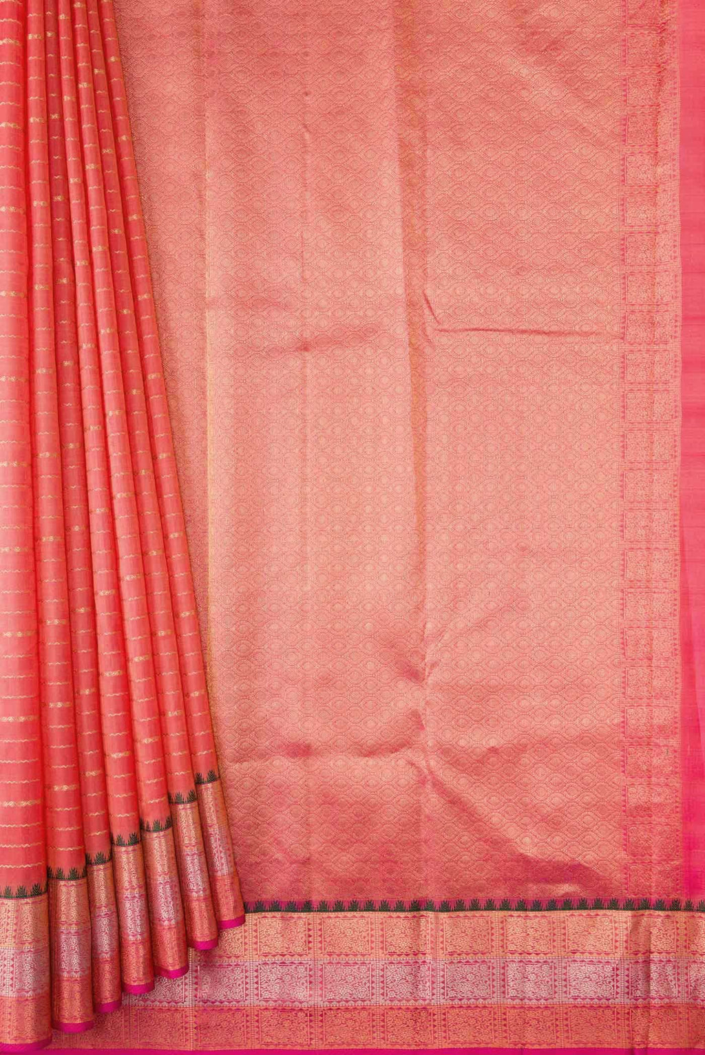 Golden Peach Dual Tone Kanchipuram Silk Saree