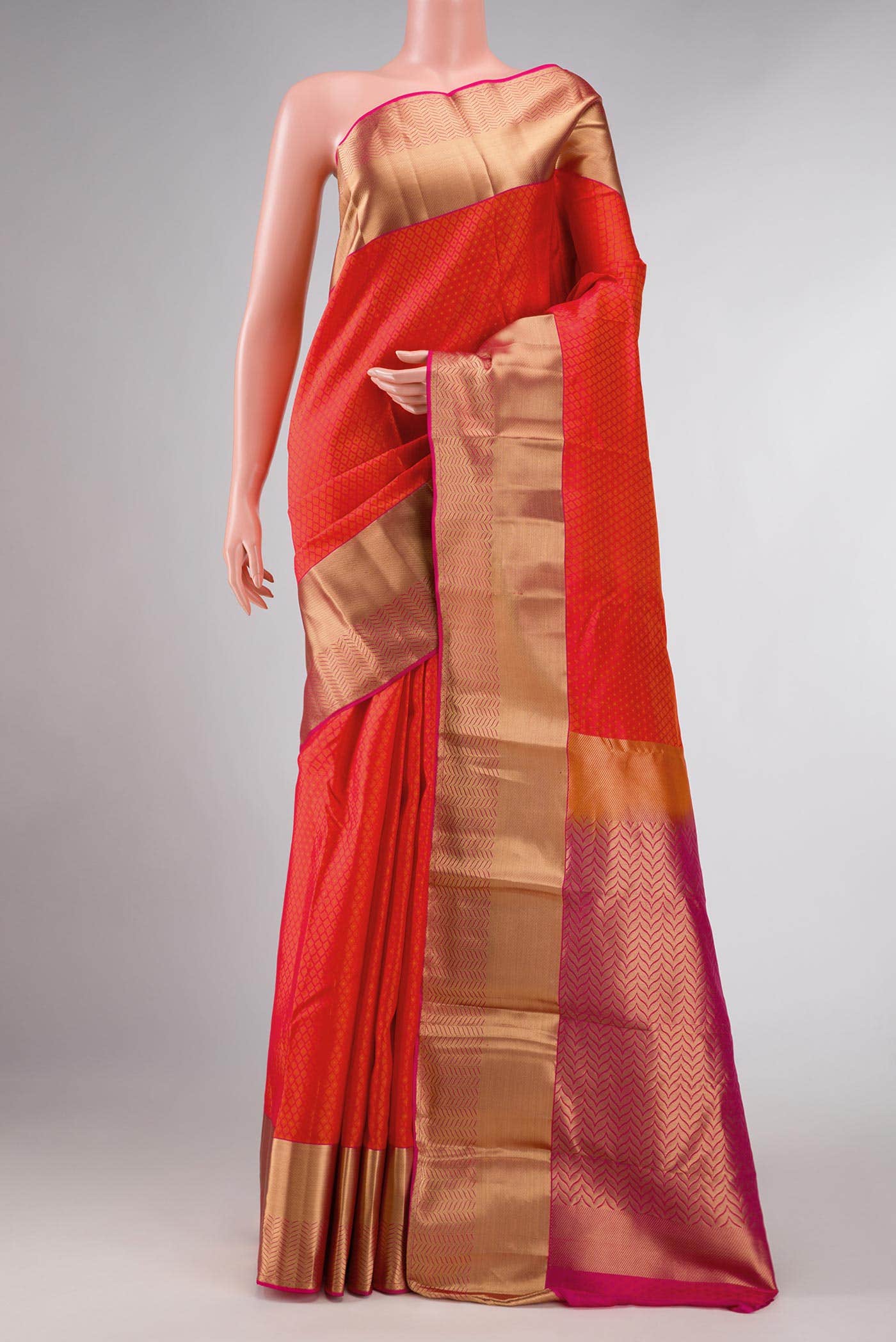 Orange Dual Tone Kanchipuram Silk Saree