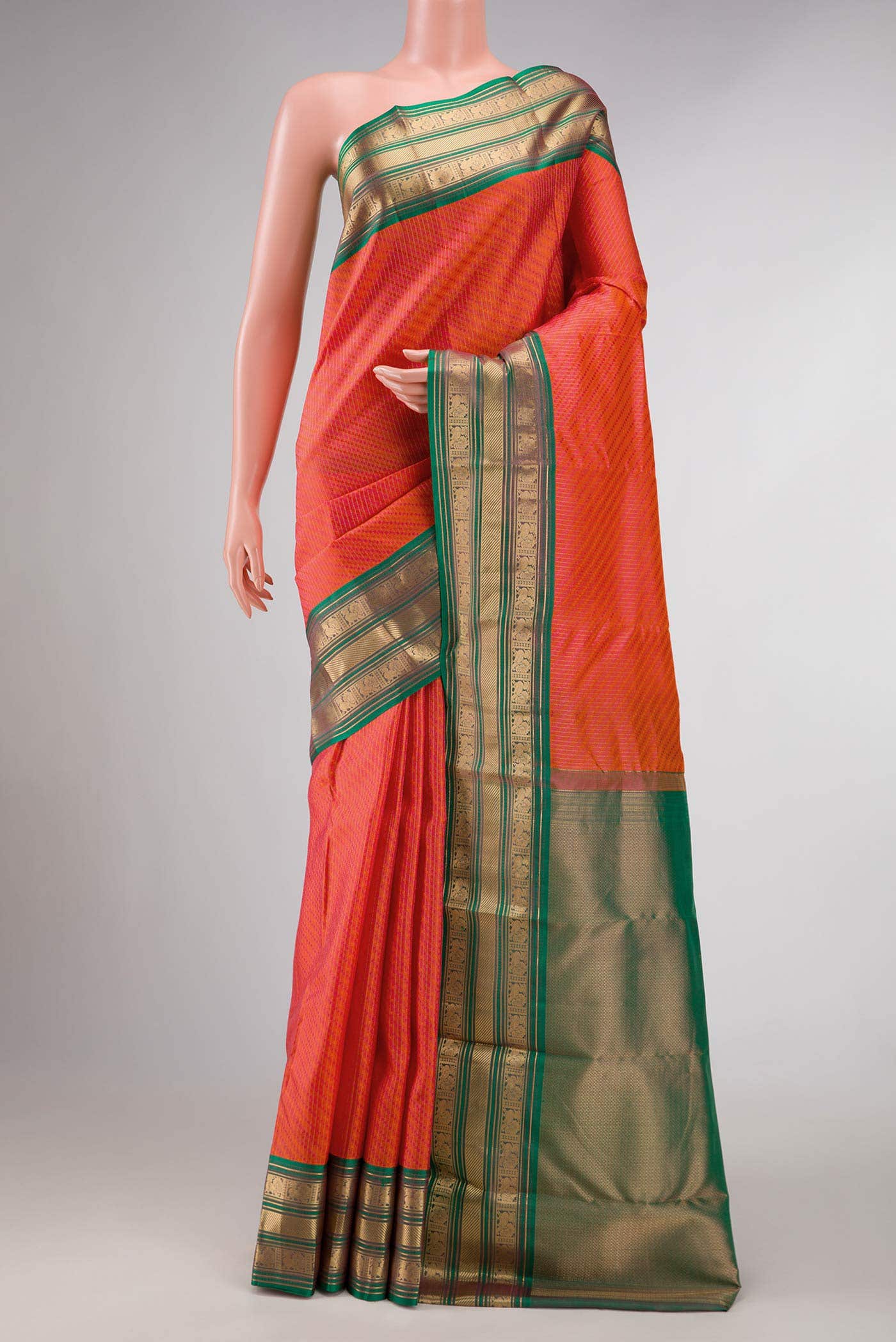 Brick Orange Dual Tone Kanchipuram Silk Saree