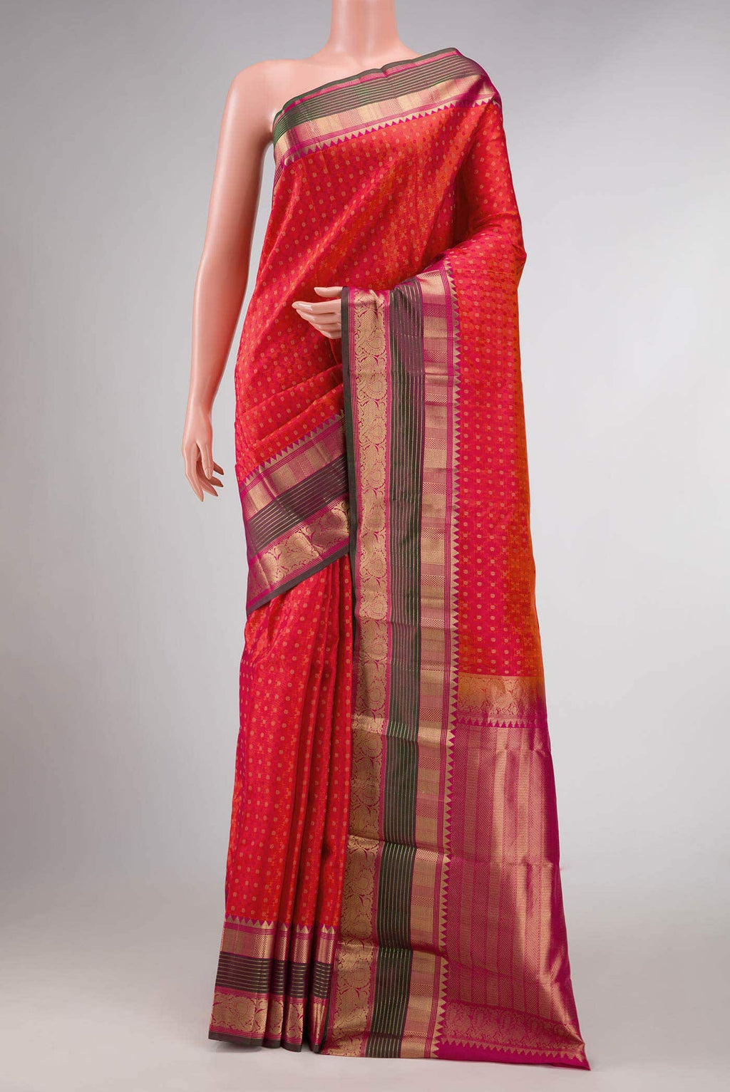 Brick Orange Dual Tone Kanchipuram Silk Saree