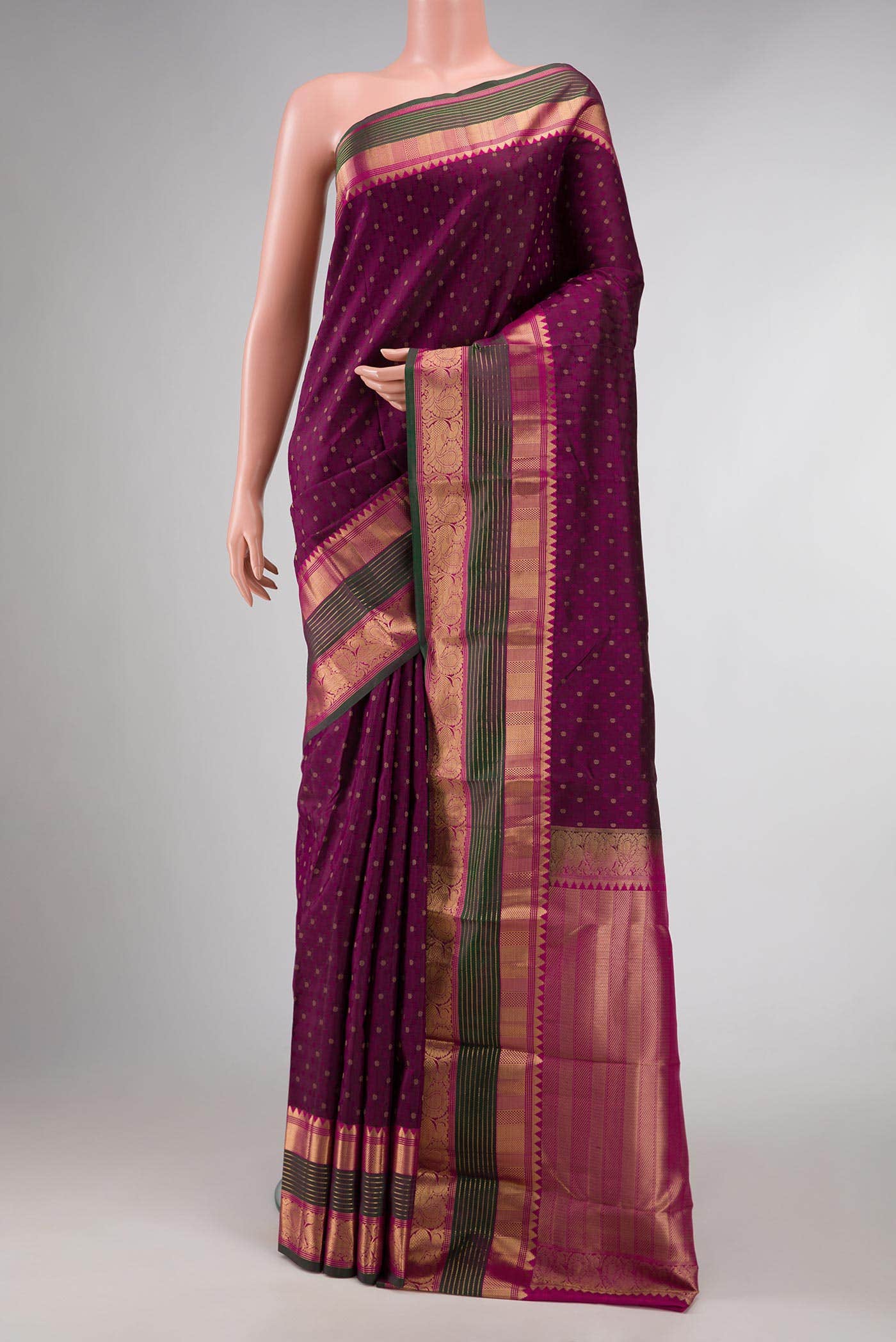 Burgundy Dual Tone Kanchipuram Silk Saree