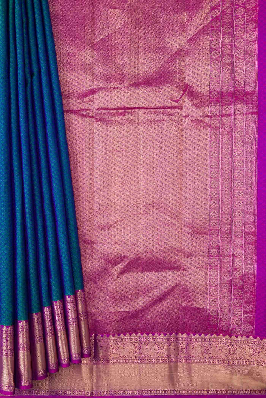 Peacock Blue Dual Tone Kanchipuram Silk Saree