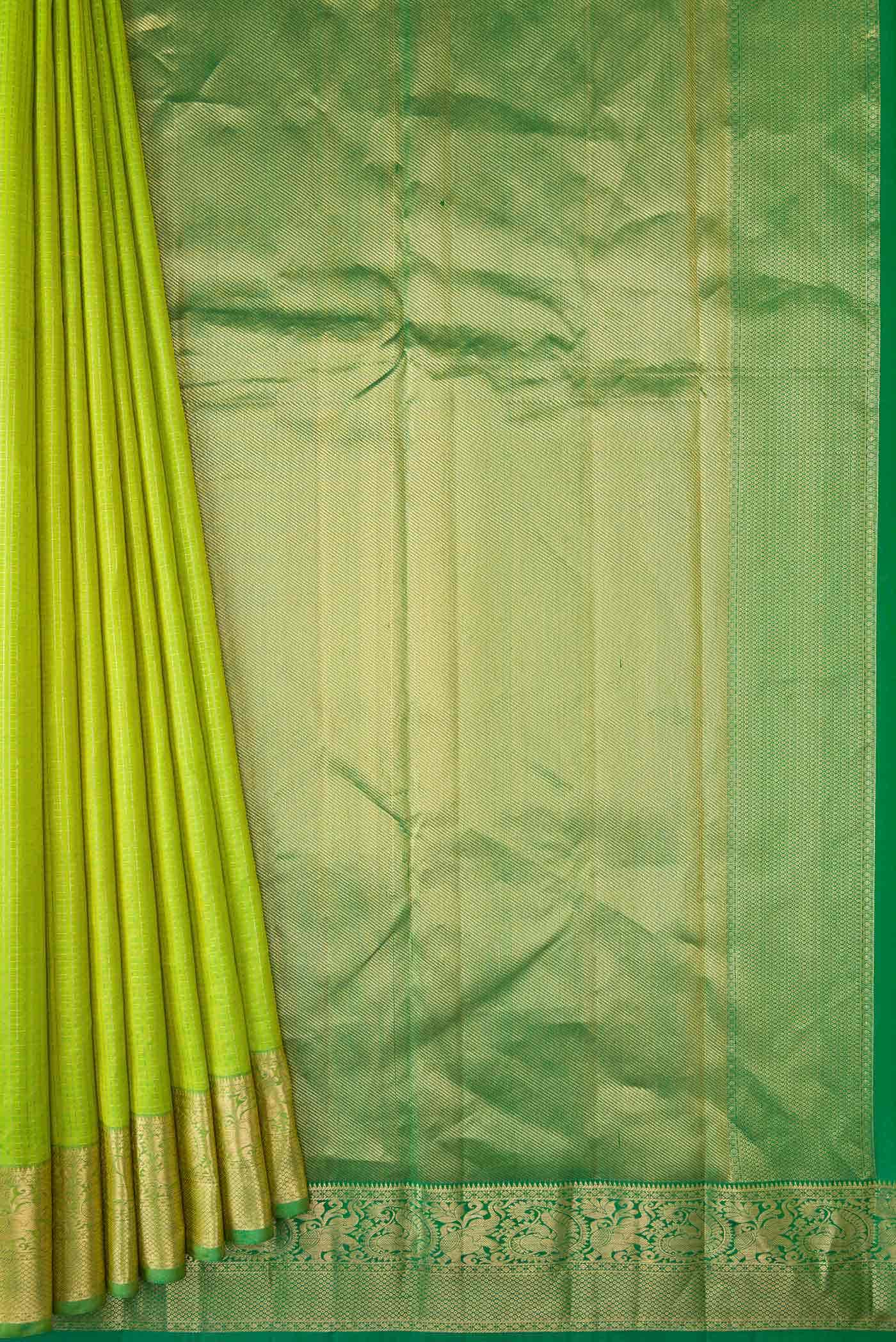 Parrot Green Dual Tone Kanchipuram Silk Saree