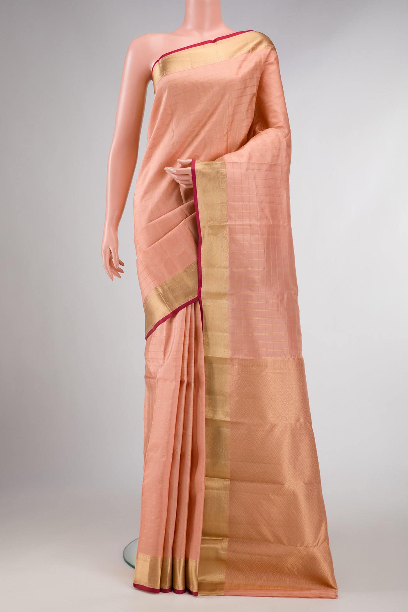 Golden Peach Dual Tone Kanchipuram Silk Saree