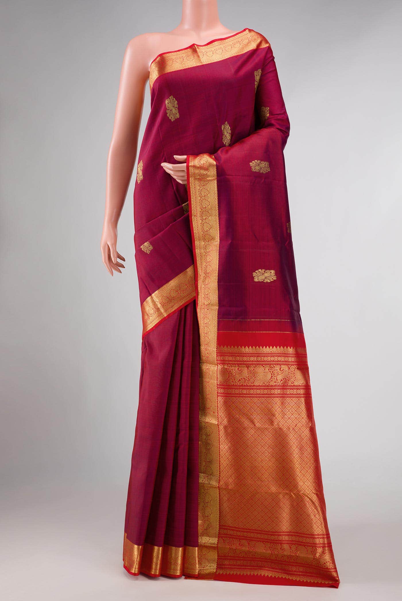 Burgundy Dual Tone Kanchipuram Silk Saree