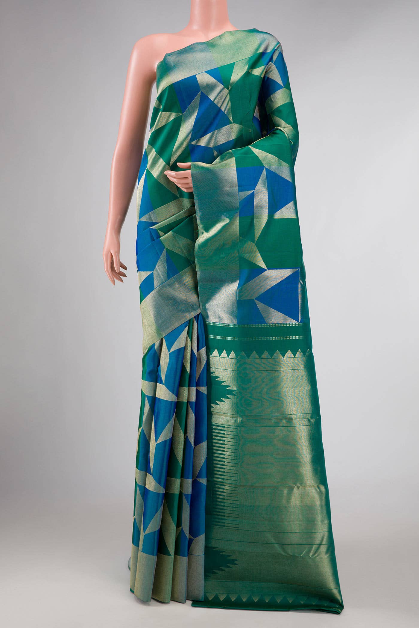 Peacock Blue Dual Tone Kanchipuram Silk Saree