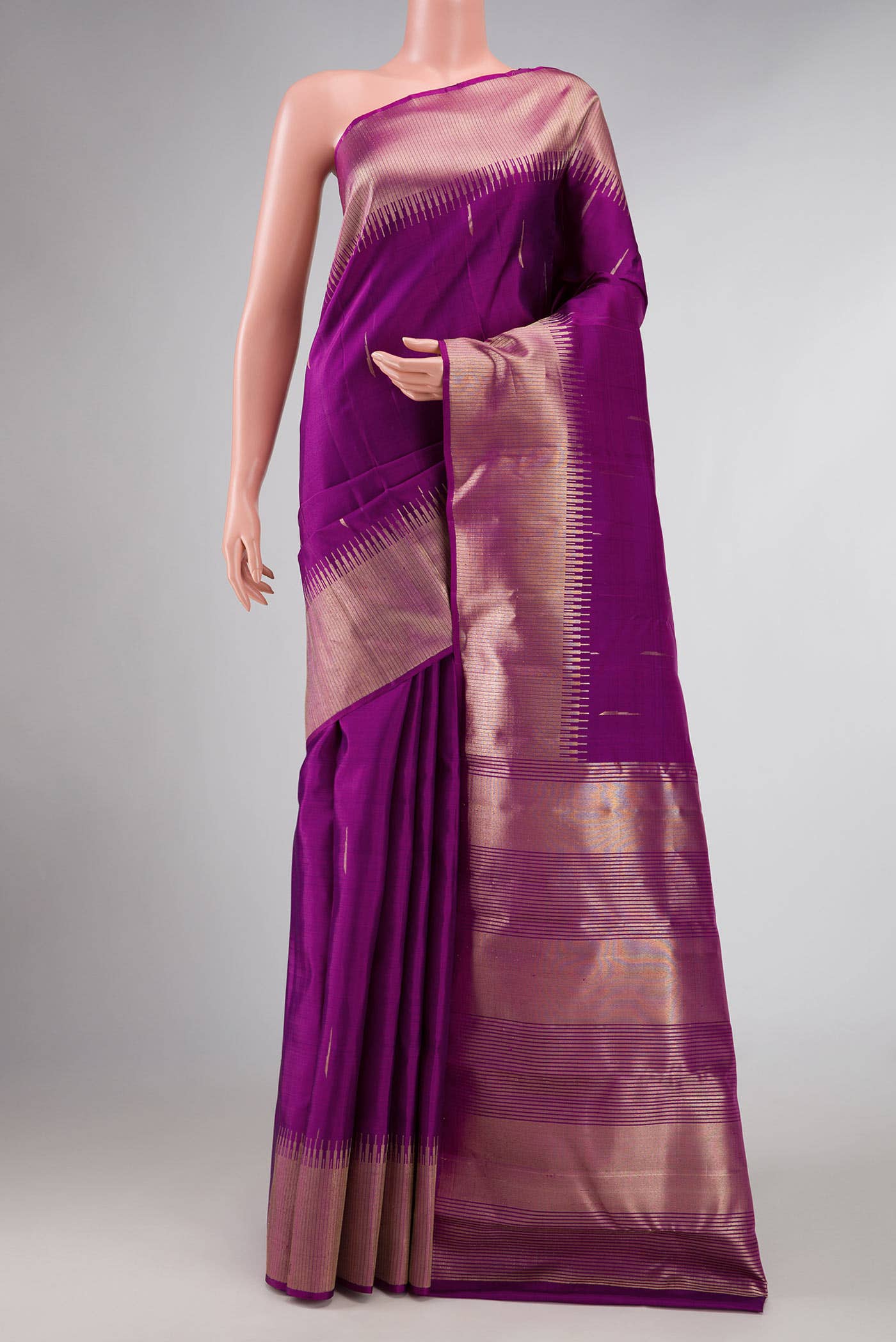 Pure Silk Pure Zari Purple Dual Tone Kanchipuram Saree