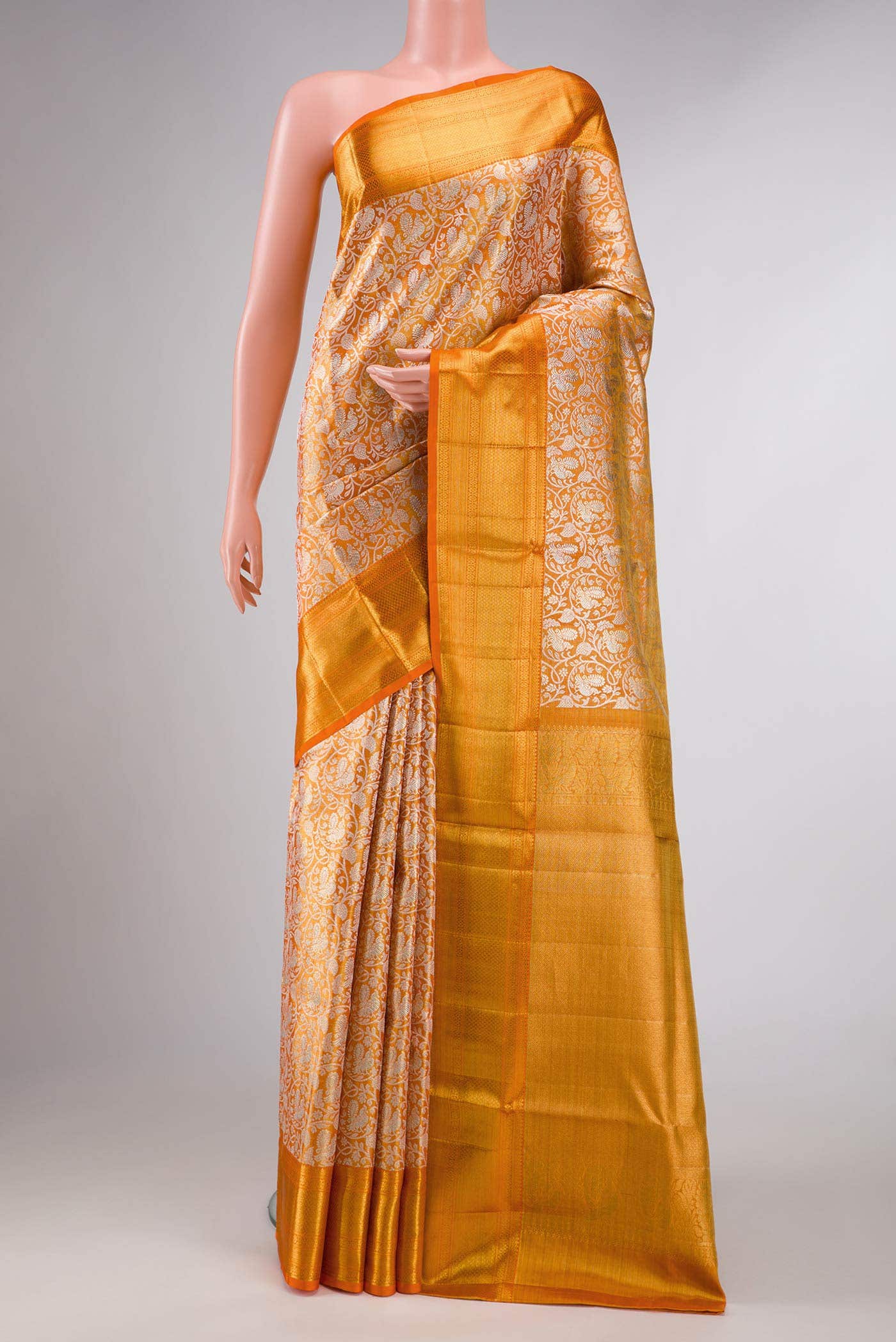 Orange Dual Tone Kanchipuram Tissue Silk Saree