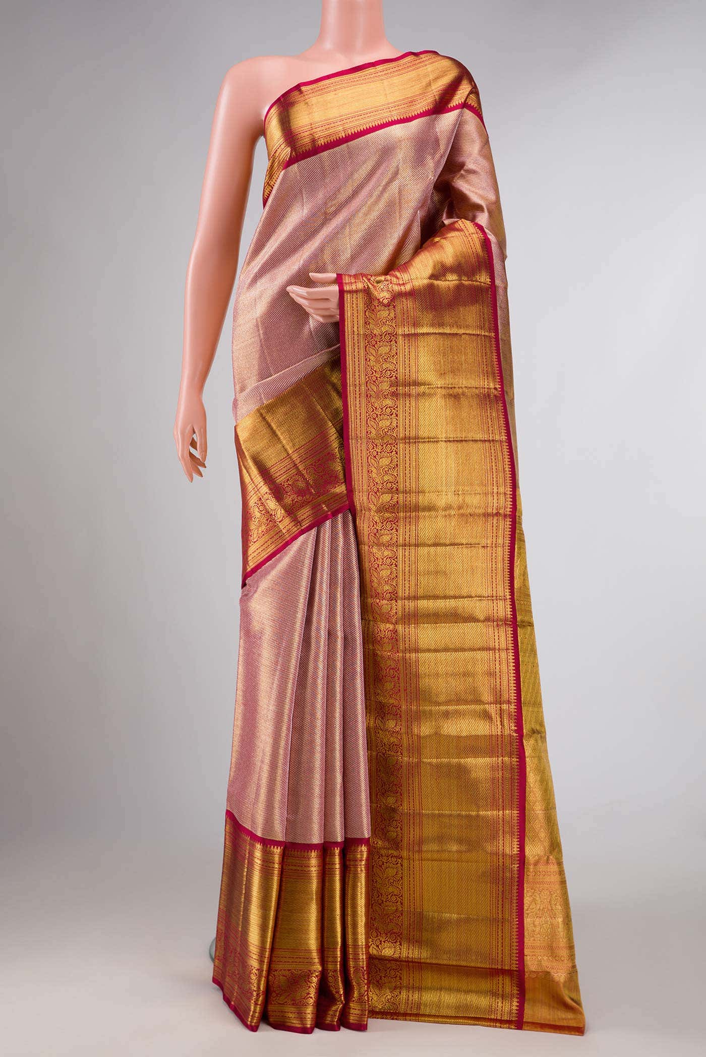 Pink Dual Tone Kanchipuram Tissue Silk Saree