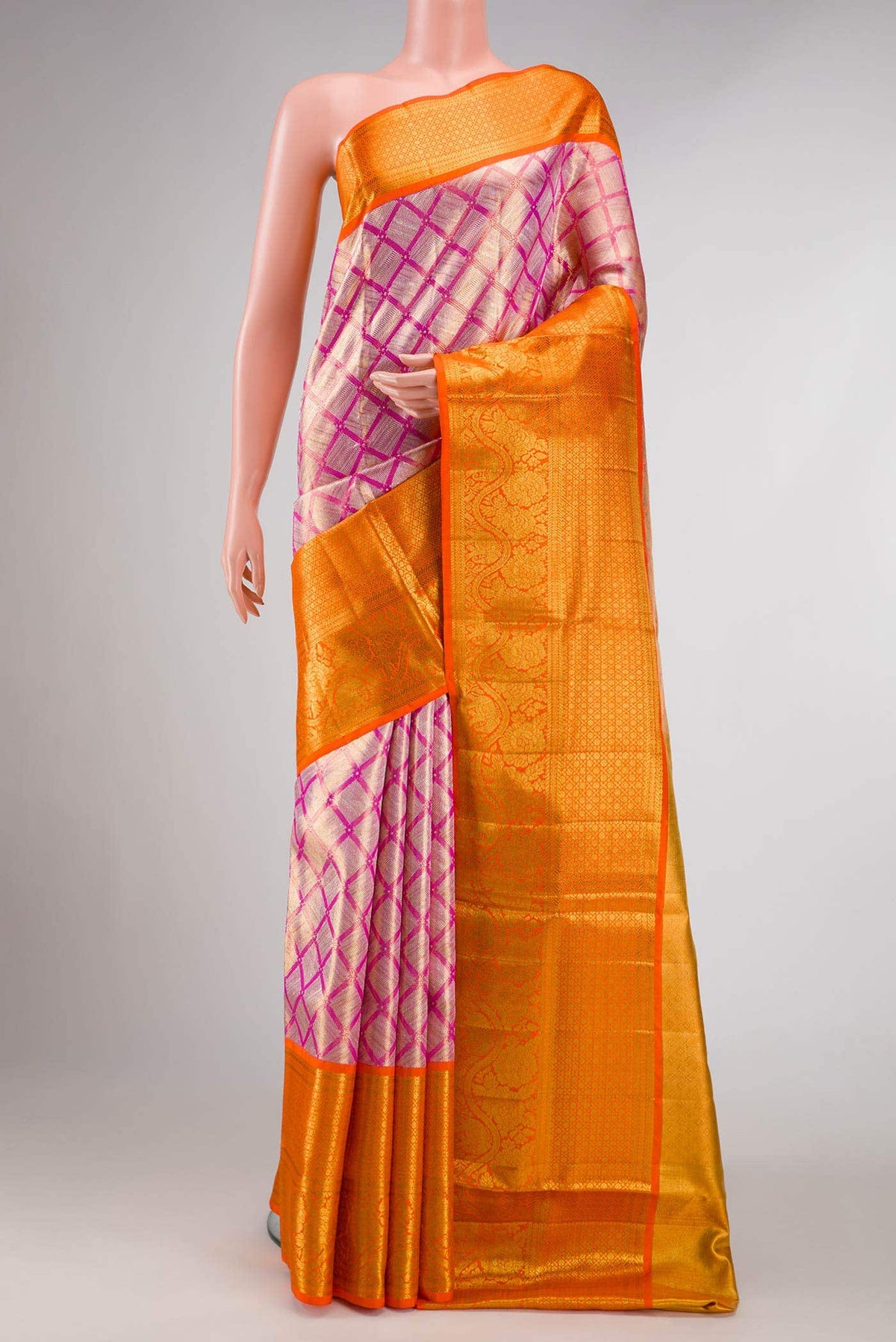 Pink Dual Tone Kanjivaram Tissue Silk Saree