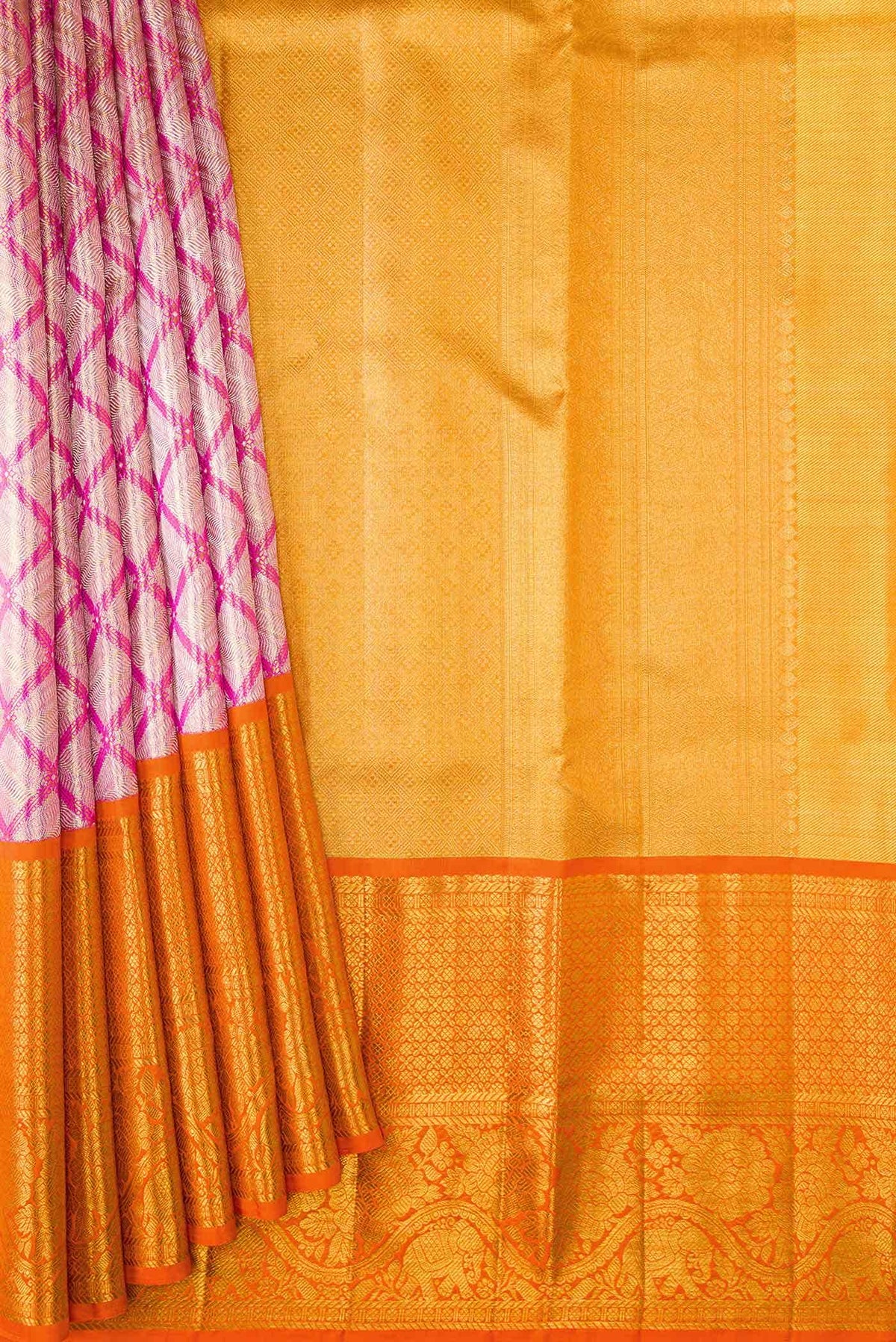 Pink Dual Tone Kanjivaram Tissue Silk Saree