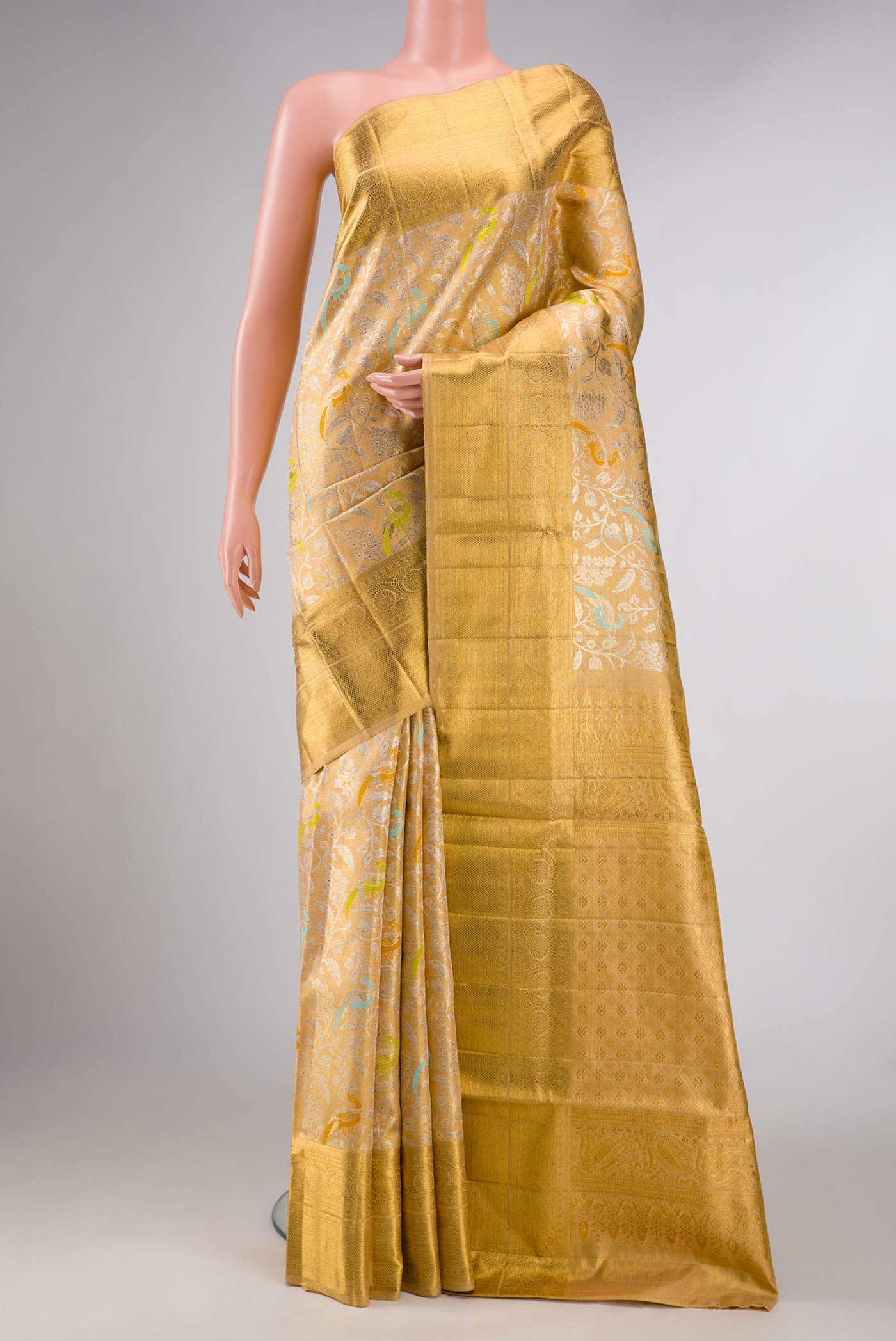 Gold Dual Tone Kanchipuram Tissue Silk Saree