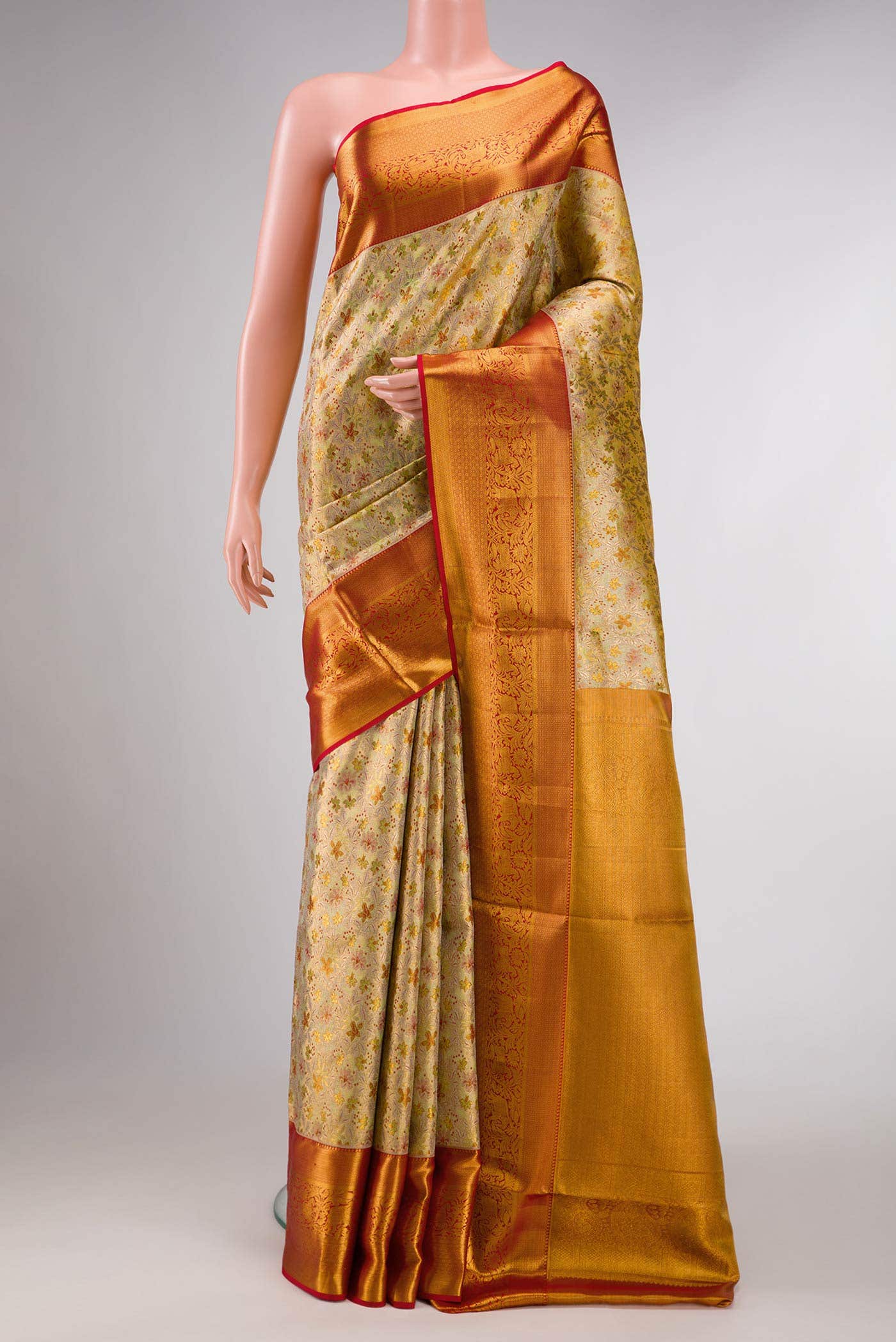 Gold Dual Tone Kanchipuram Tissue Silk Saree