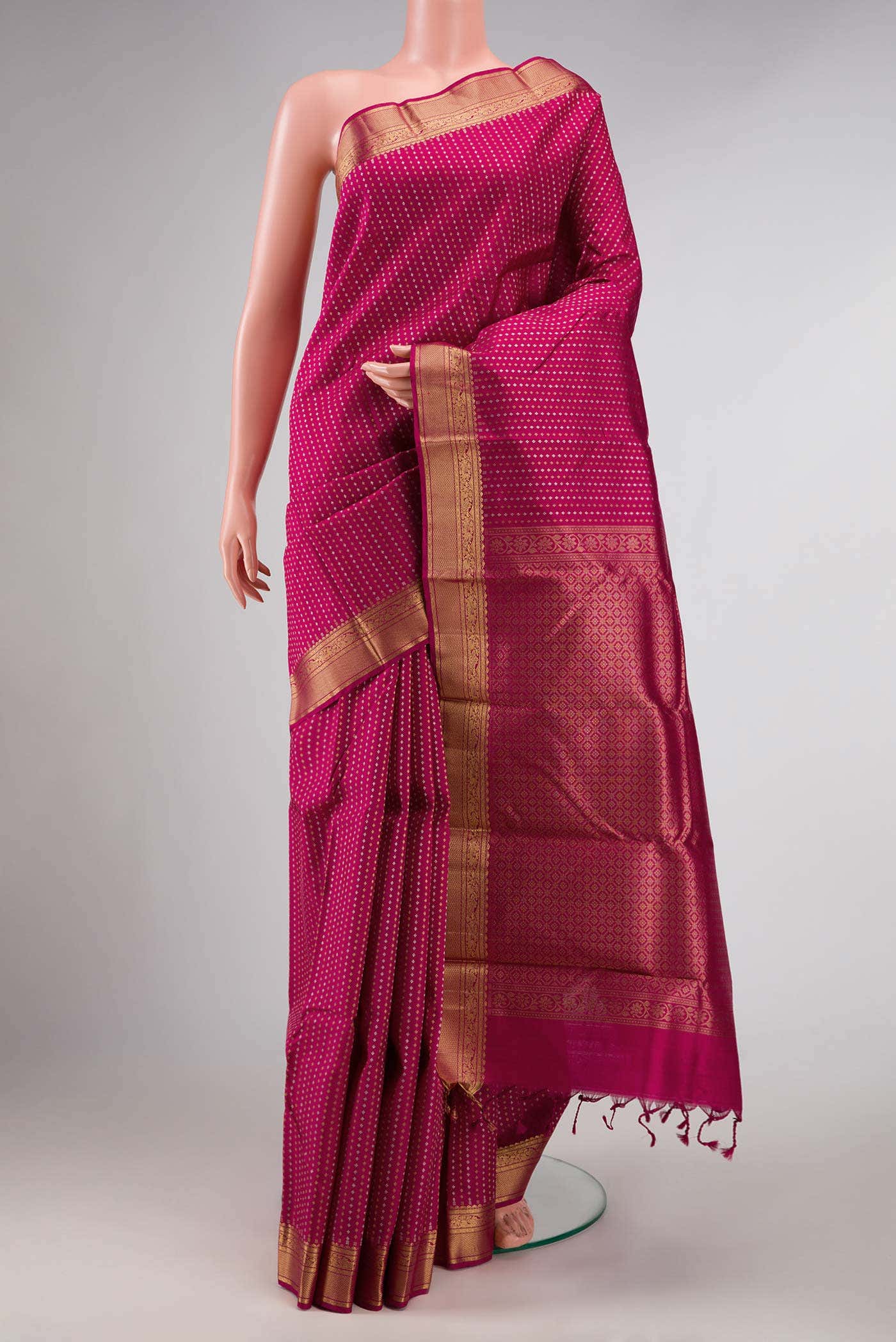 Dark Pink Dual Tone Kanchipuram Silk Saree