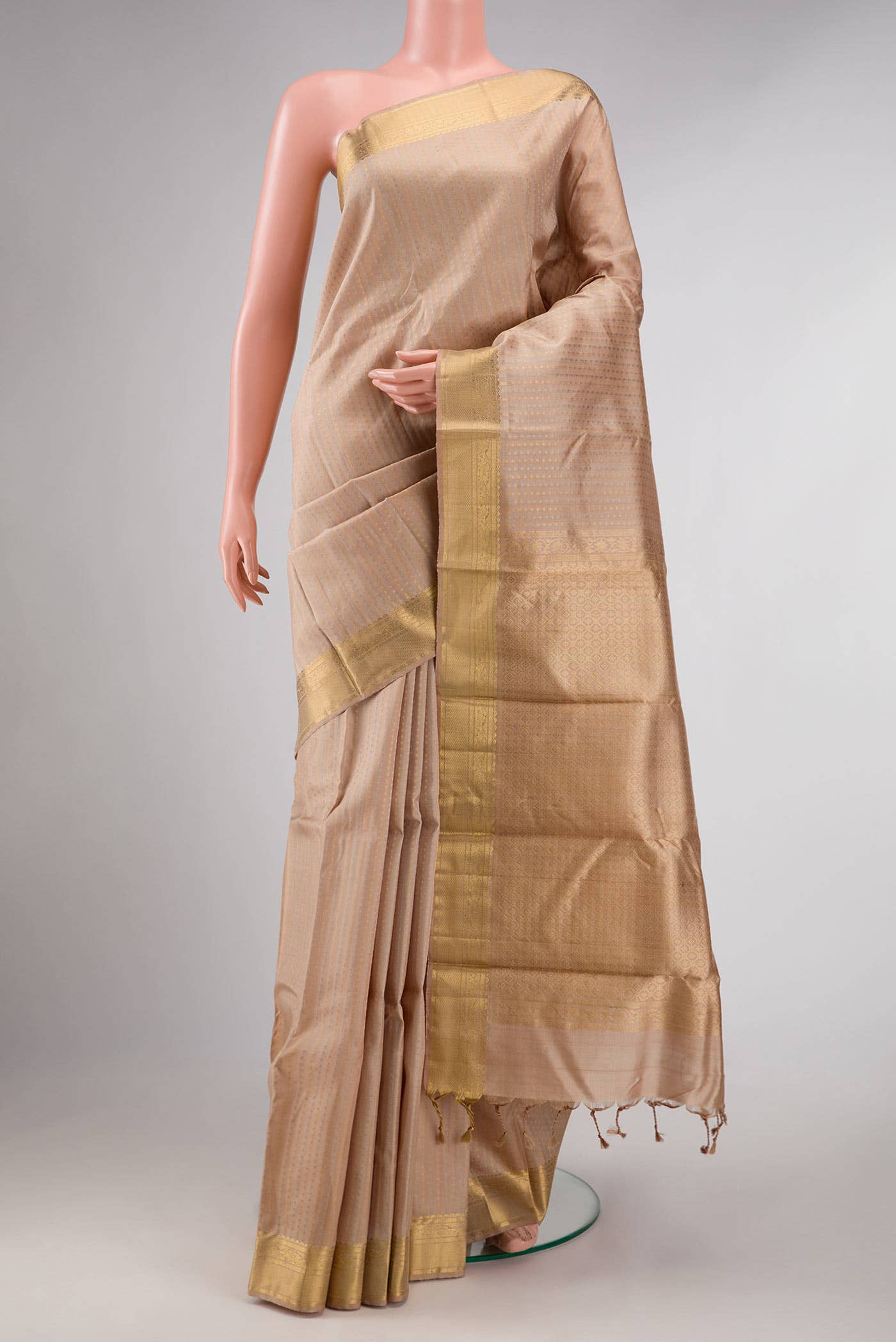 Dark Beige Dual Tone Kanchipuram Silk Saree