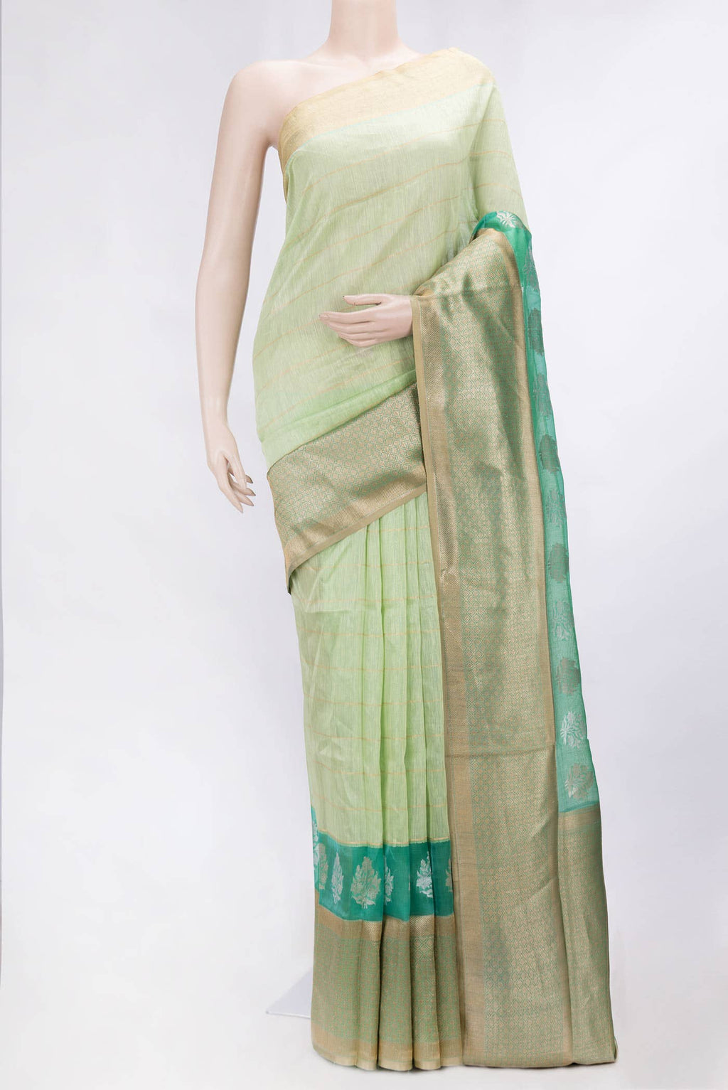 Pista Green Dual Tone Linen Saree