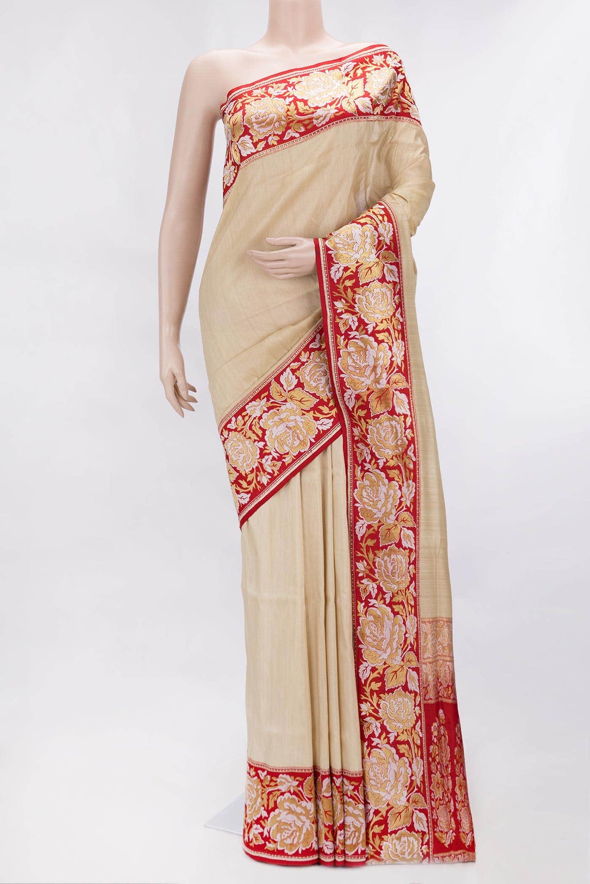 Beige Dual Tone Tussar Silk Saree