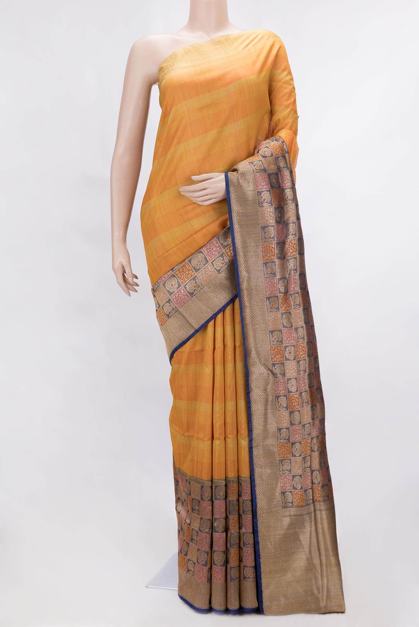 Orange and Gold Dual Tone Linen Saree