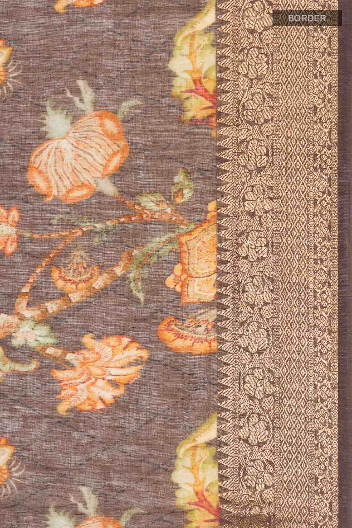Brown Linen Cotton Saree