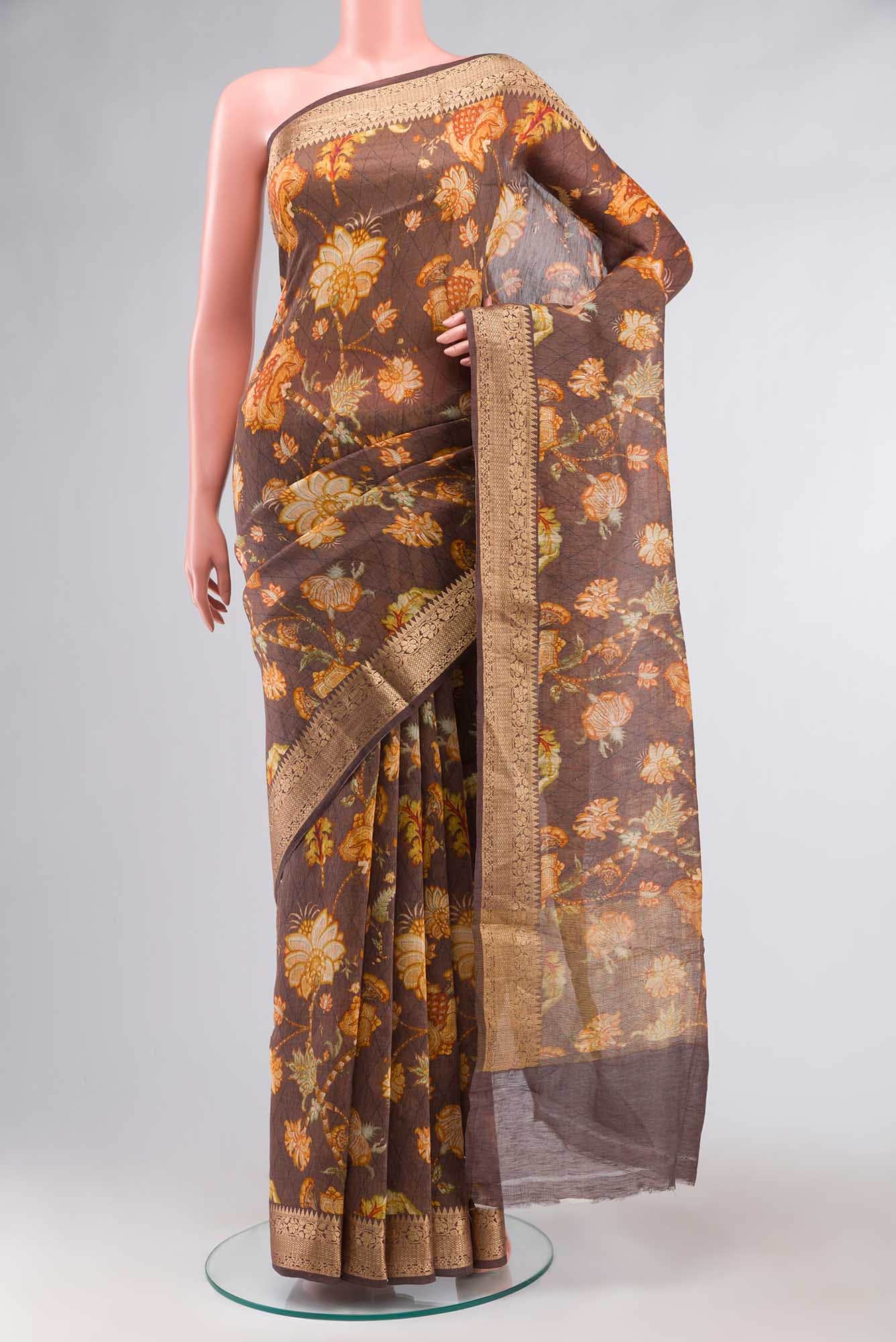 Brown Linen Cotton Saree