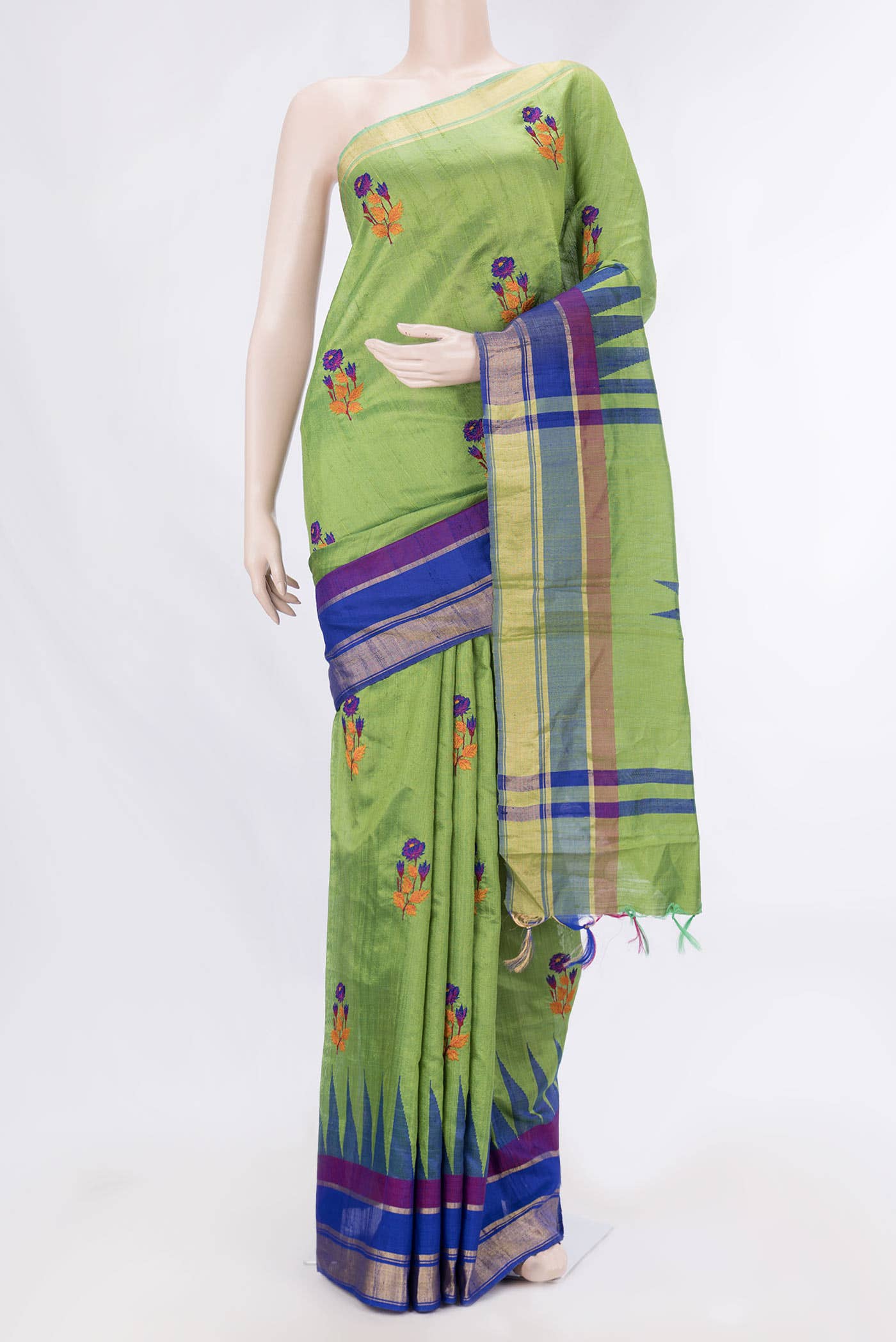 Parrot Green Dual Tone Tussar Saree